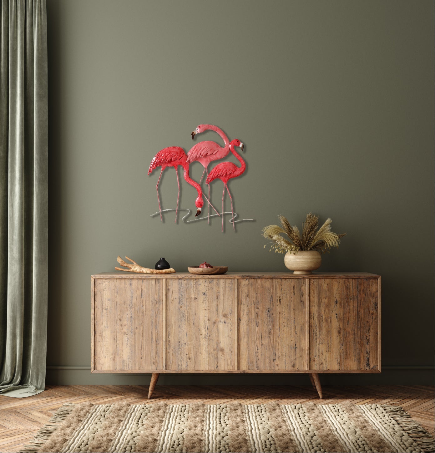 55cm Metal Wall Art Wall Decor Flamingo HW02915