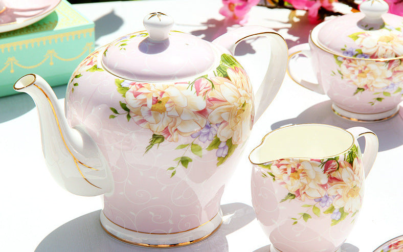 Popular Pink Flowers Bone China Tea & Coffee Set