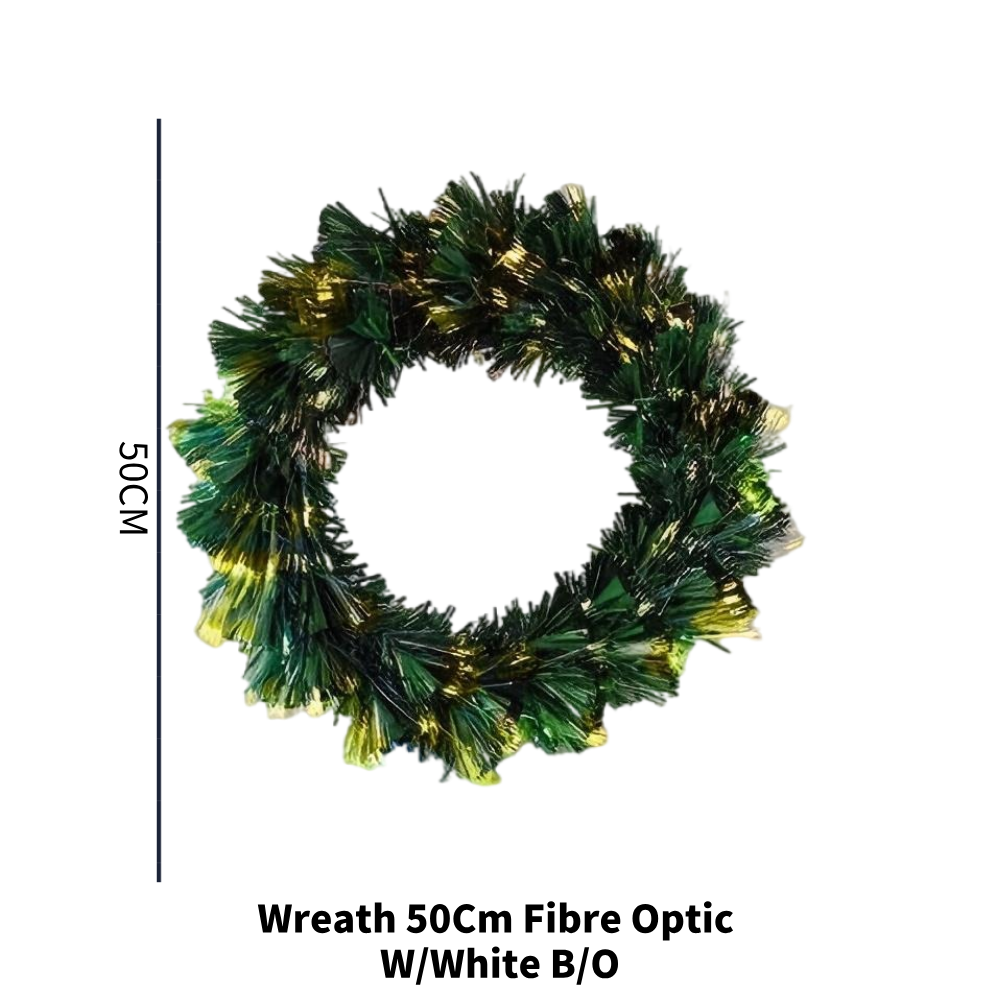 50cm Fibre Optic Christmas Wreath with LED Lights 8 Lighting Modes Battery USB Powered for Door Wall Decor