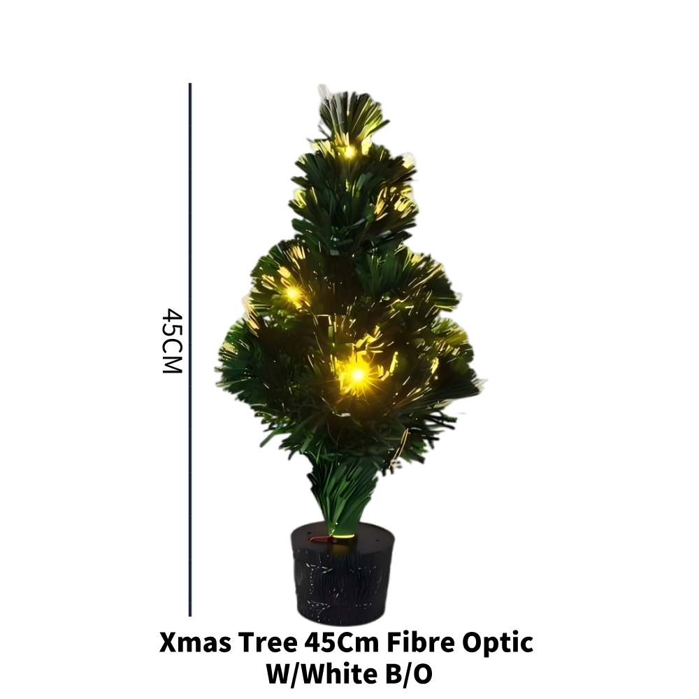 45cm White Fibre Optic Christmas Tree with LED Lights, Battery & USB Powered, Pre-Lit Tabletop Decor for Xmas Holiday