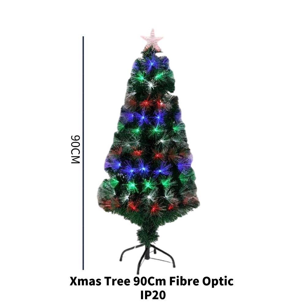 90cm Large Fibre Optic Christmas Tree with 8 Lighting Modes & Memory Function, IP44 Waterproof, Battery/USB Powered for Indoor Outdoor Use