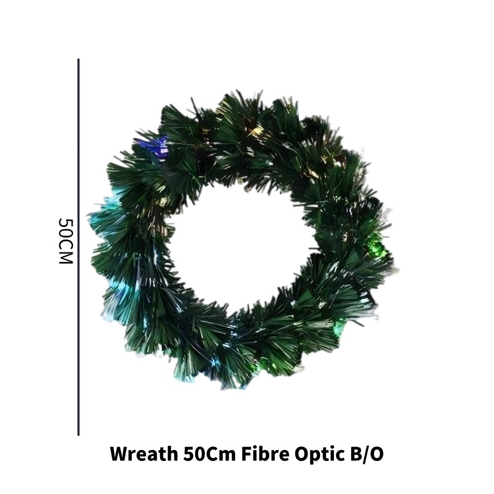 50cm Fibre Optic Christmas Wreath with LED Lights 8 Lighting Modes Battery USB Powered for Door Wall Decor