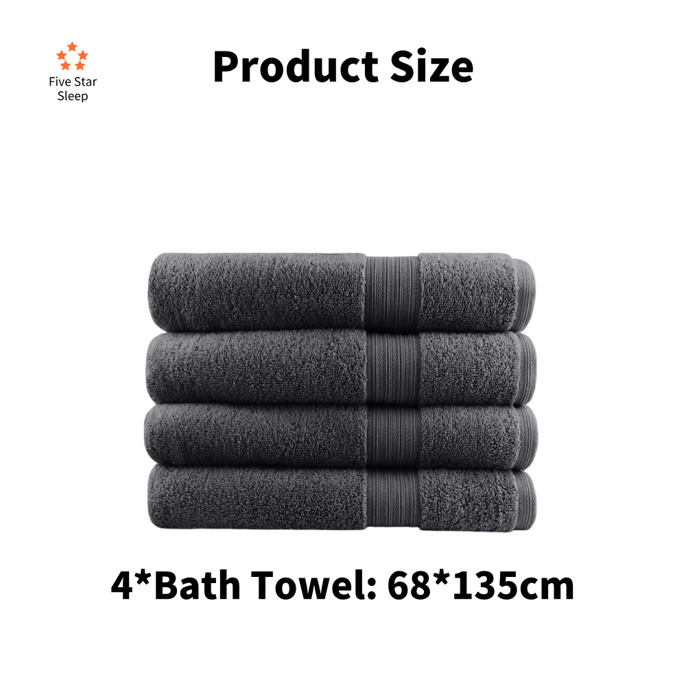 Softouch 4 PCS Ultra Light Quick Dry Premium Cotton Bath Towel Set 500GSM Charcoal