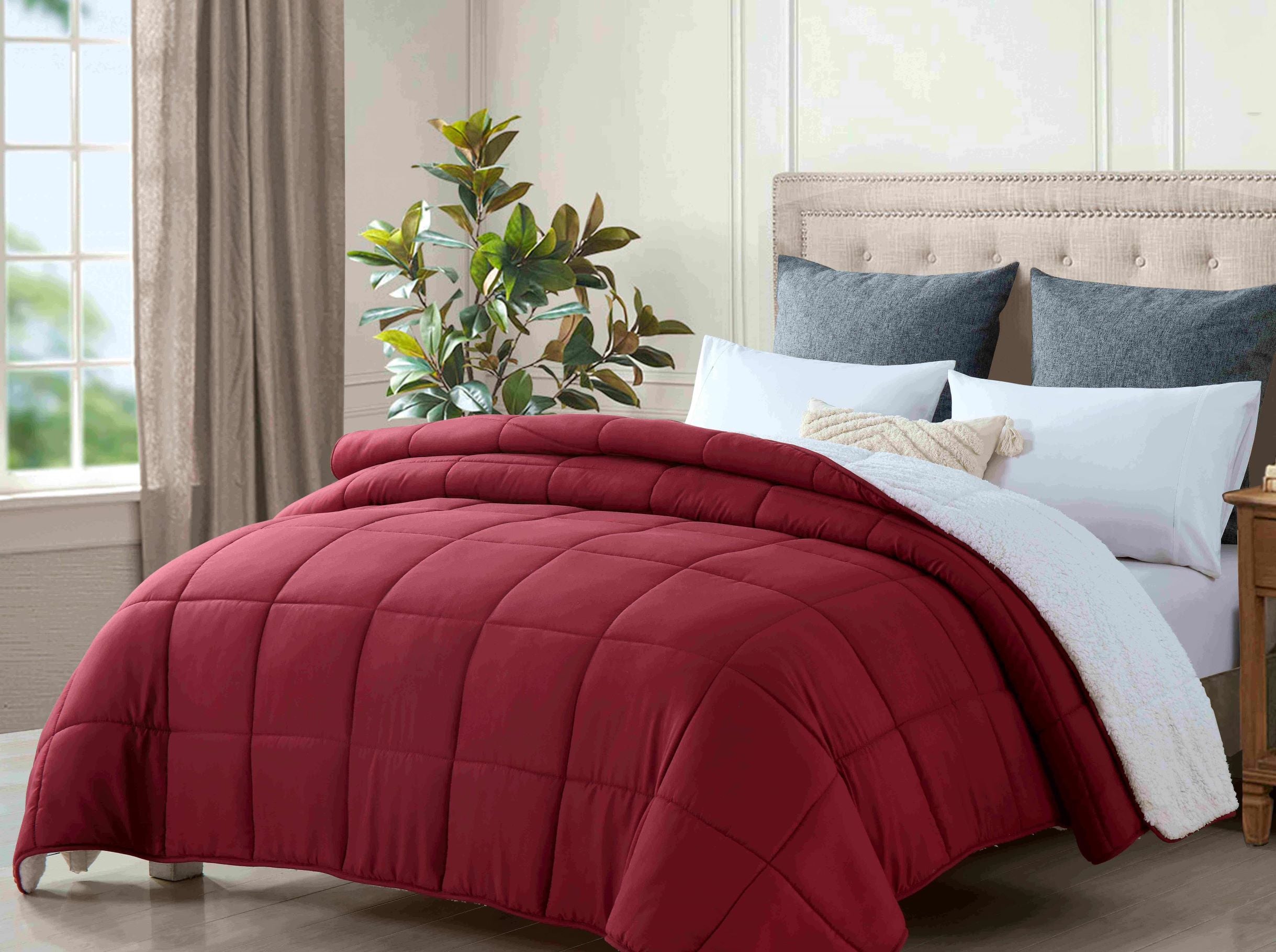 Winter Weight Super King Size Reversible Plush Soft Sherpa Comforter Quilt