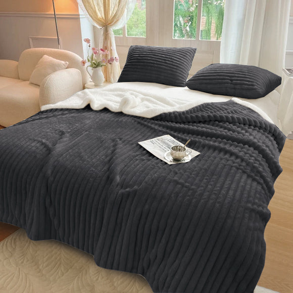 Stripe Flannel Sherpa Blanket/Comforter Set