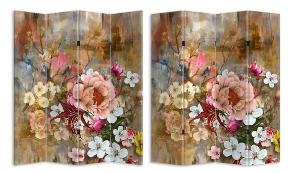 4 Panels Room Divider Canvas Screen Retro Flowers HW02877