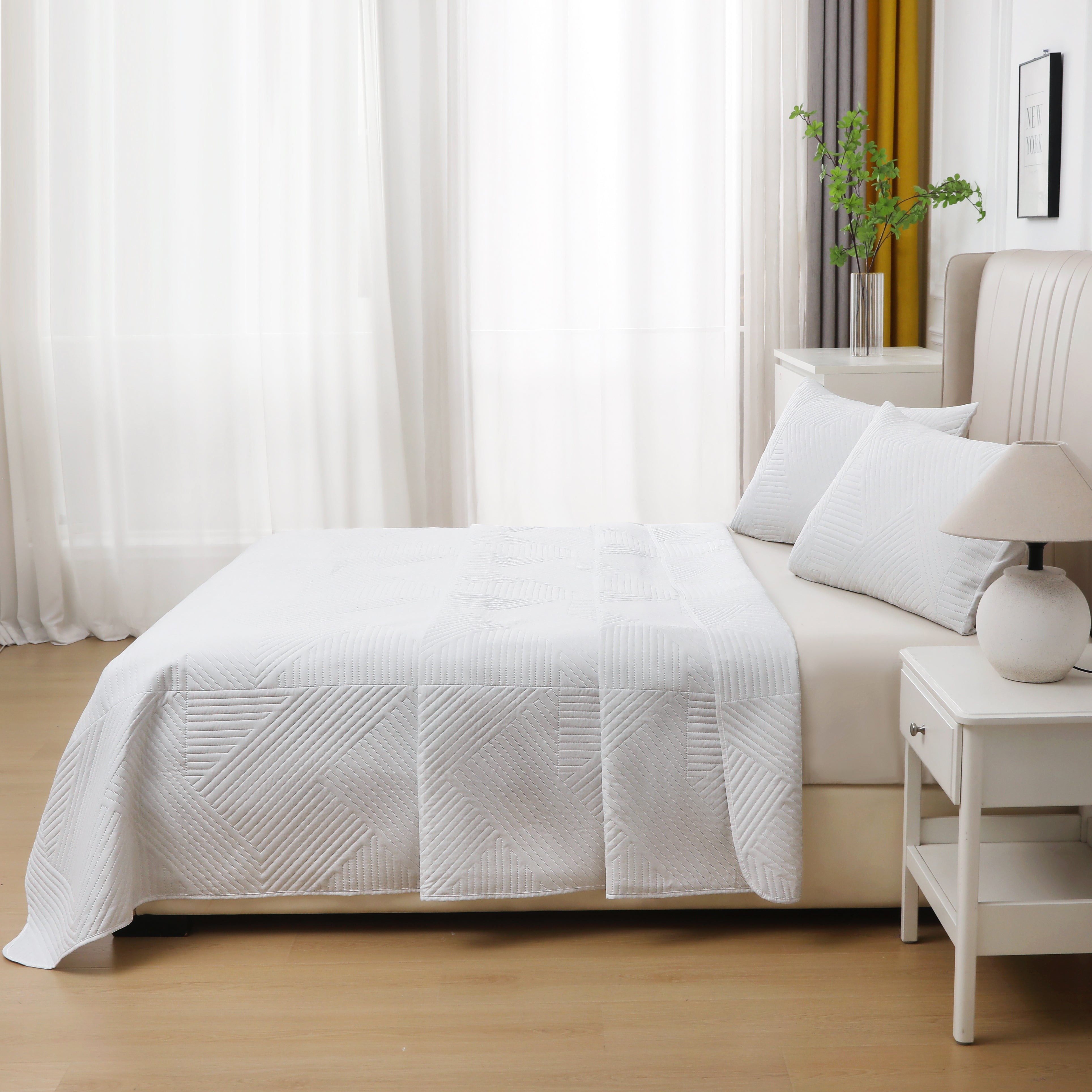 Home Fashion Geometry 3 PCS Soft Premium Bed Embossed Coverlet