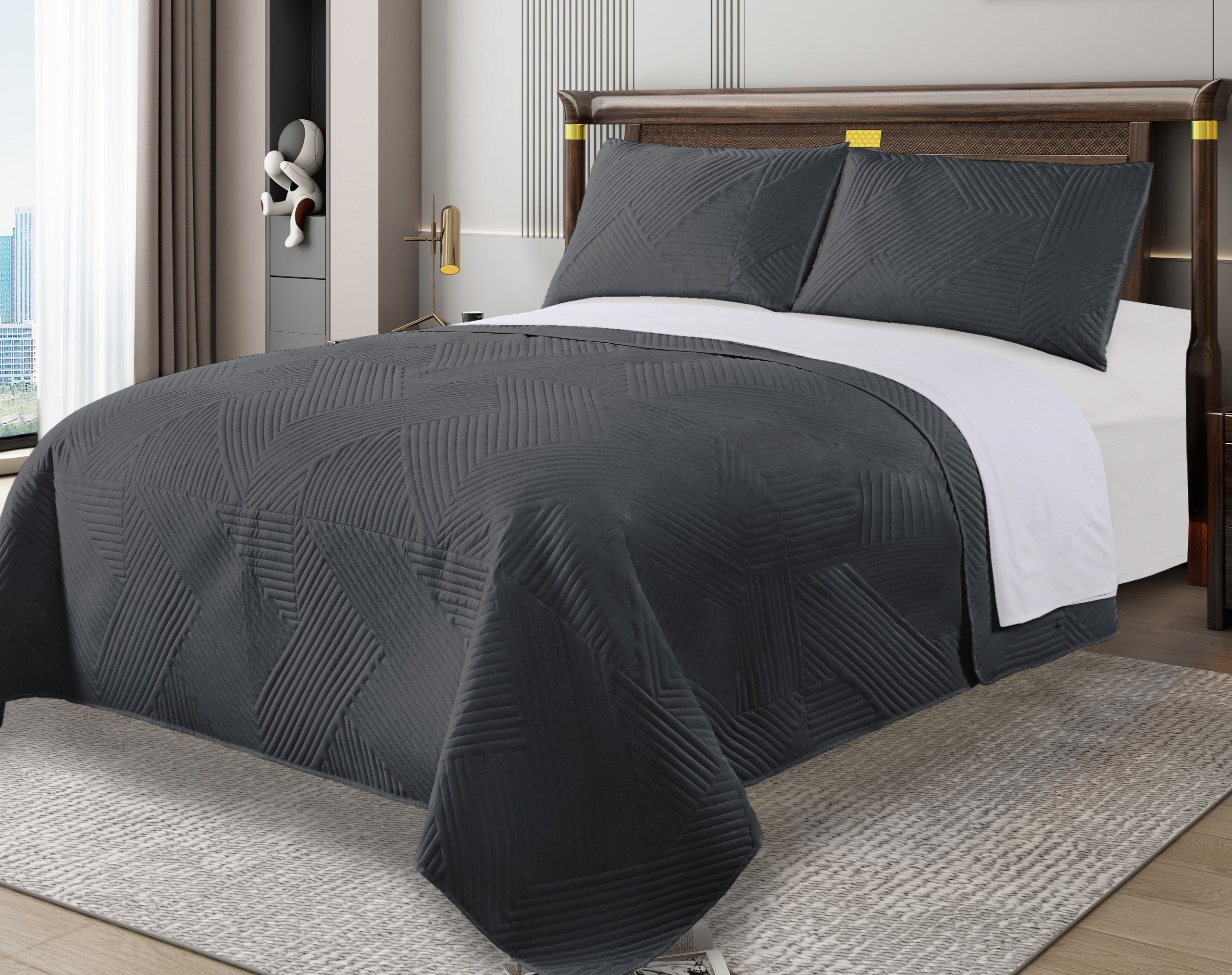 Home Fashion Geometry 3 PCS Soft Premium Bed Embossed Coverlet