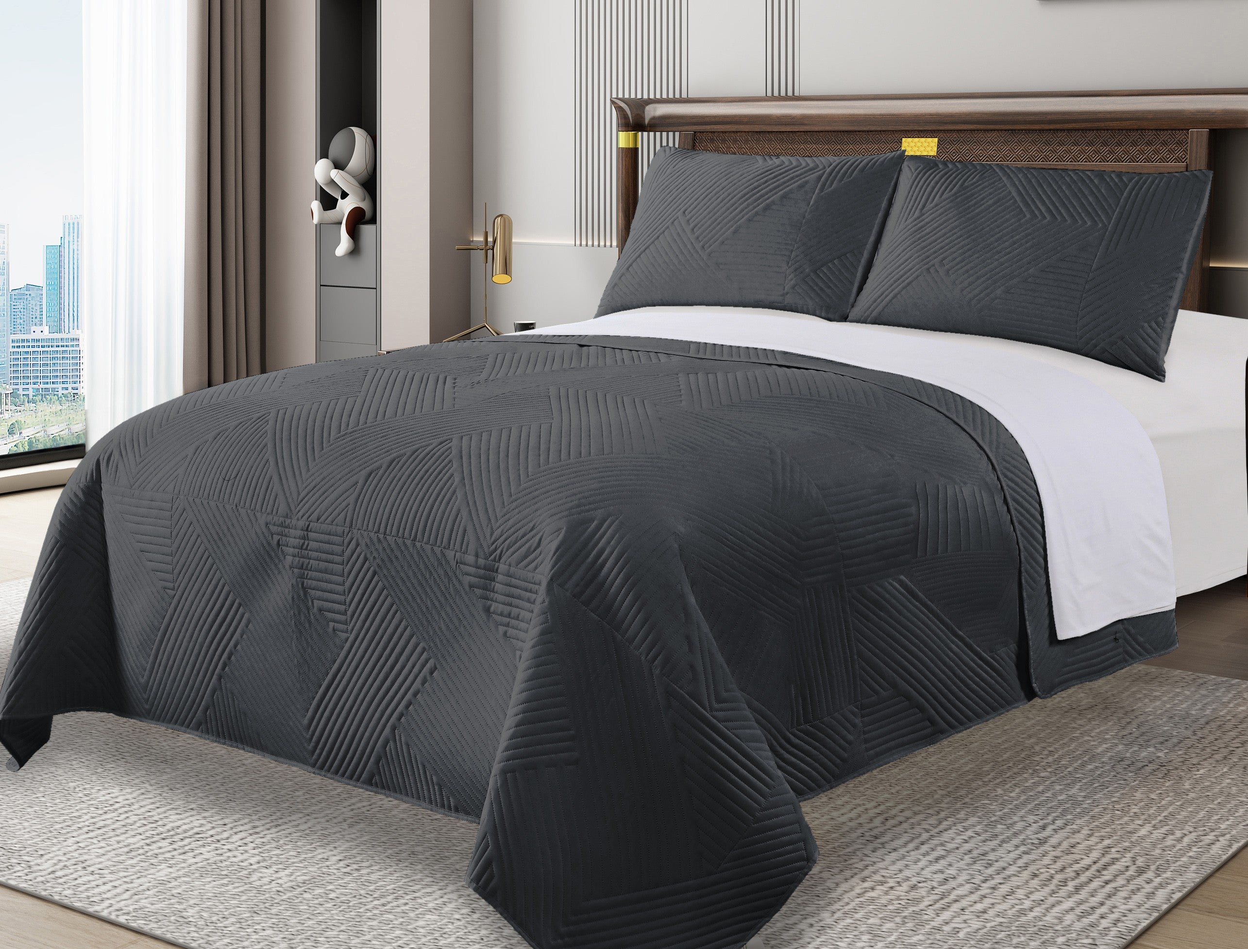 Home Fashion Geometry 3 PCS Soft Premium Bed Embossed Coverlet