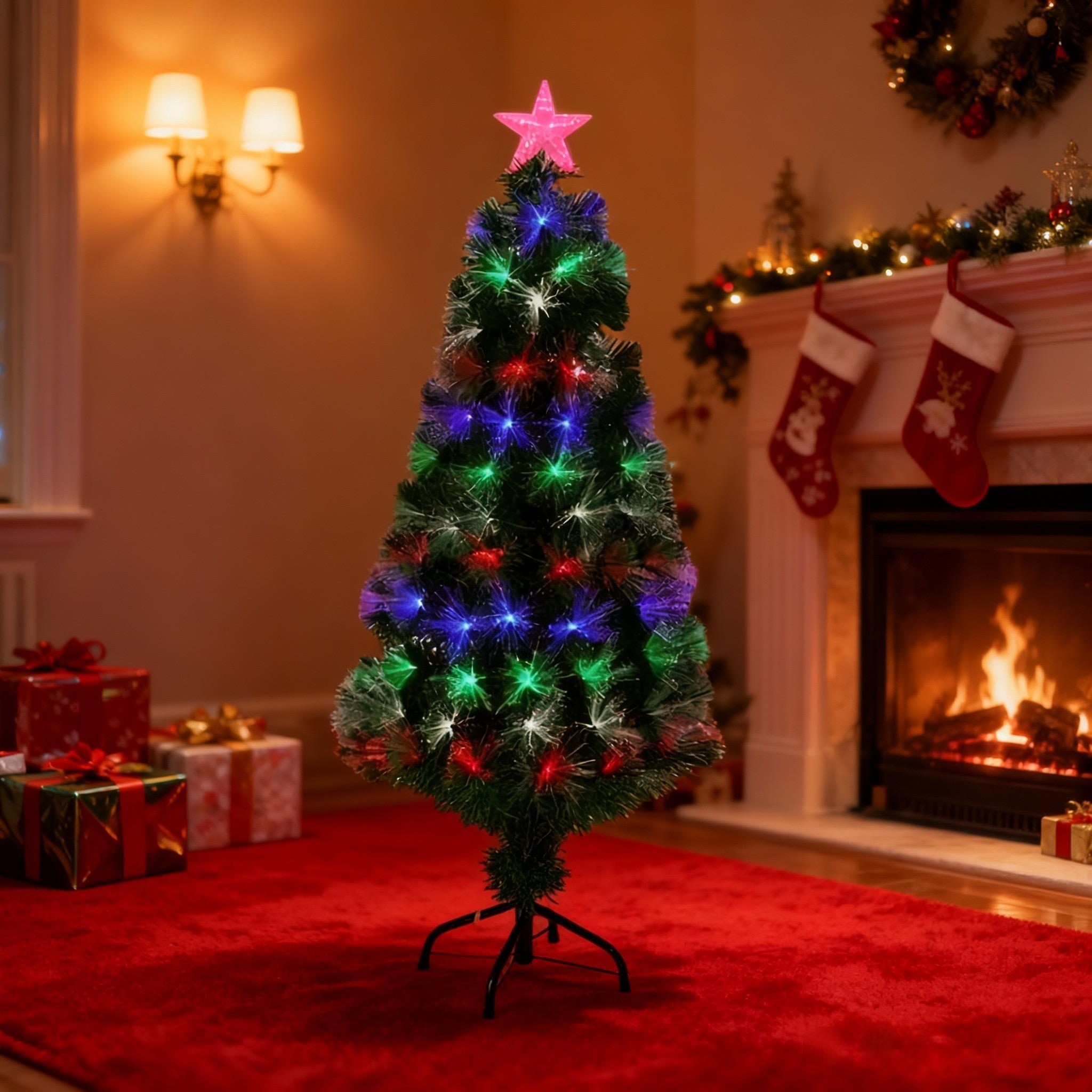120cm Large Fibre Optic Christmas Tree with 8 Lighting Modes & Memory Function, Battery USB Powered for Home Decor