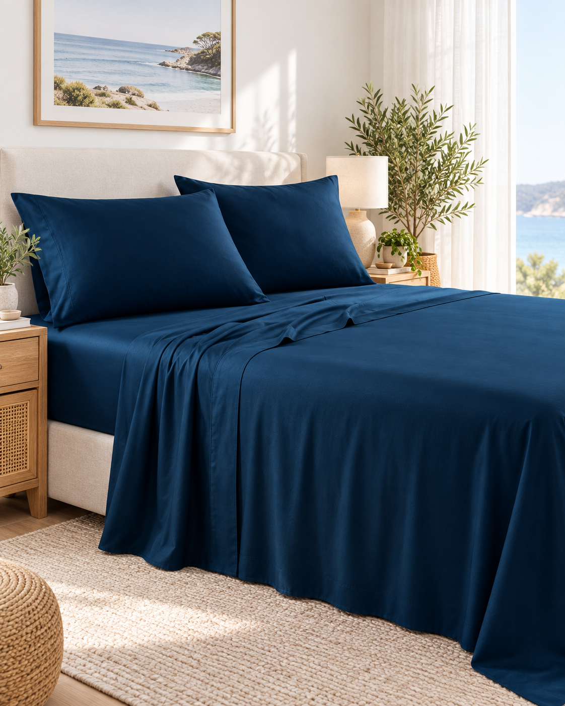 1200TC Hotel Quality Soft Cotton Rich Sheet Sets Pillowcases Silky Touch All Size Sailor Blue