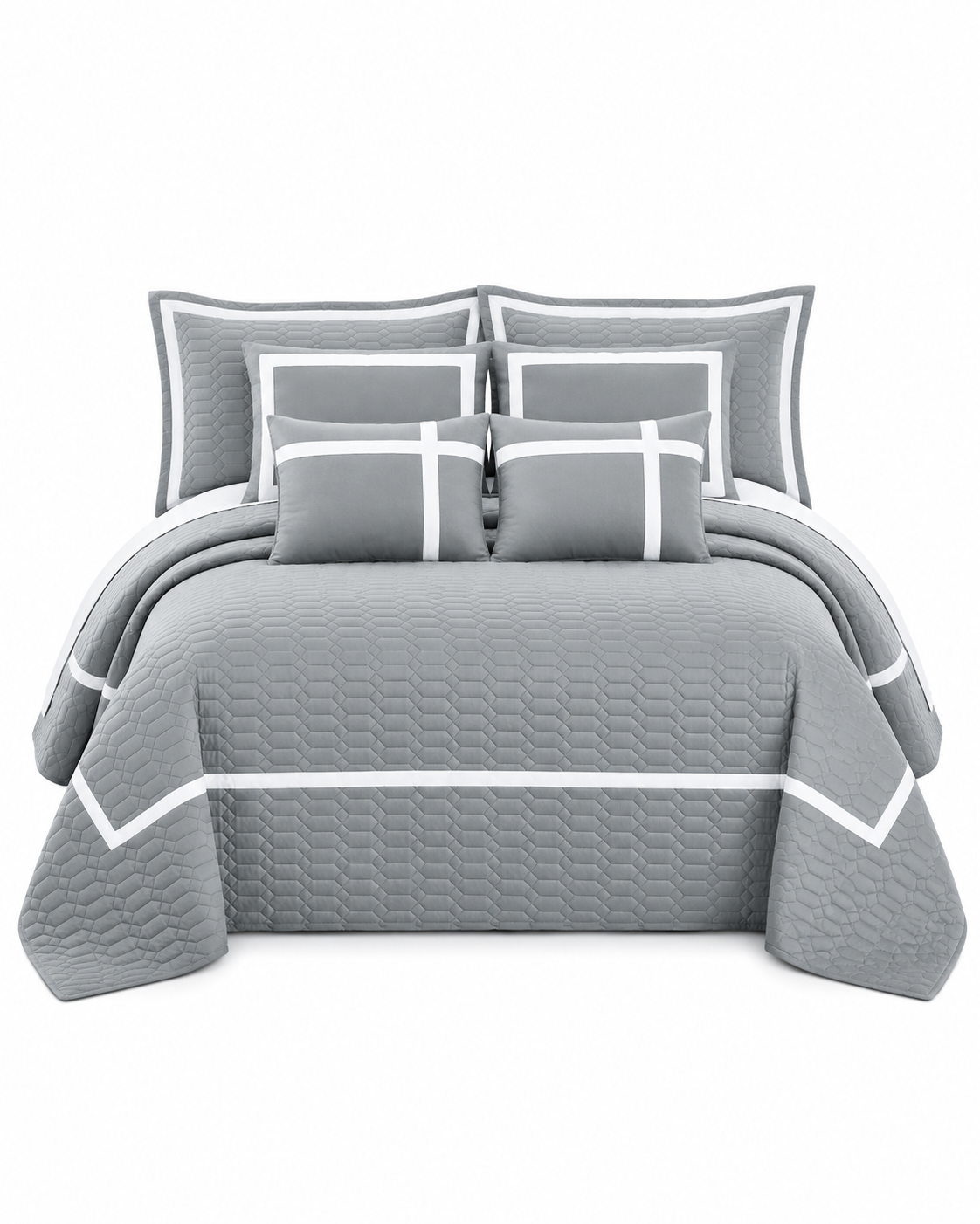 6 Piece Two-Tone Embossed Comforter Set Silver