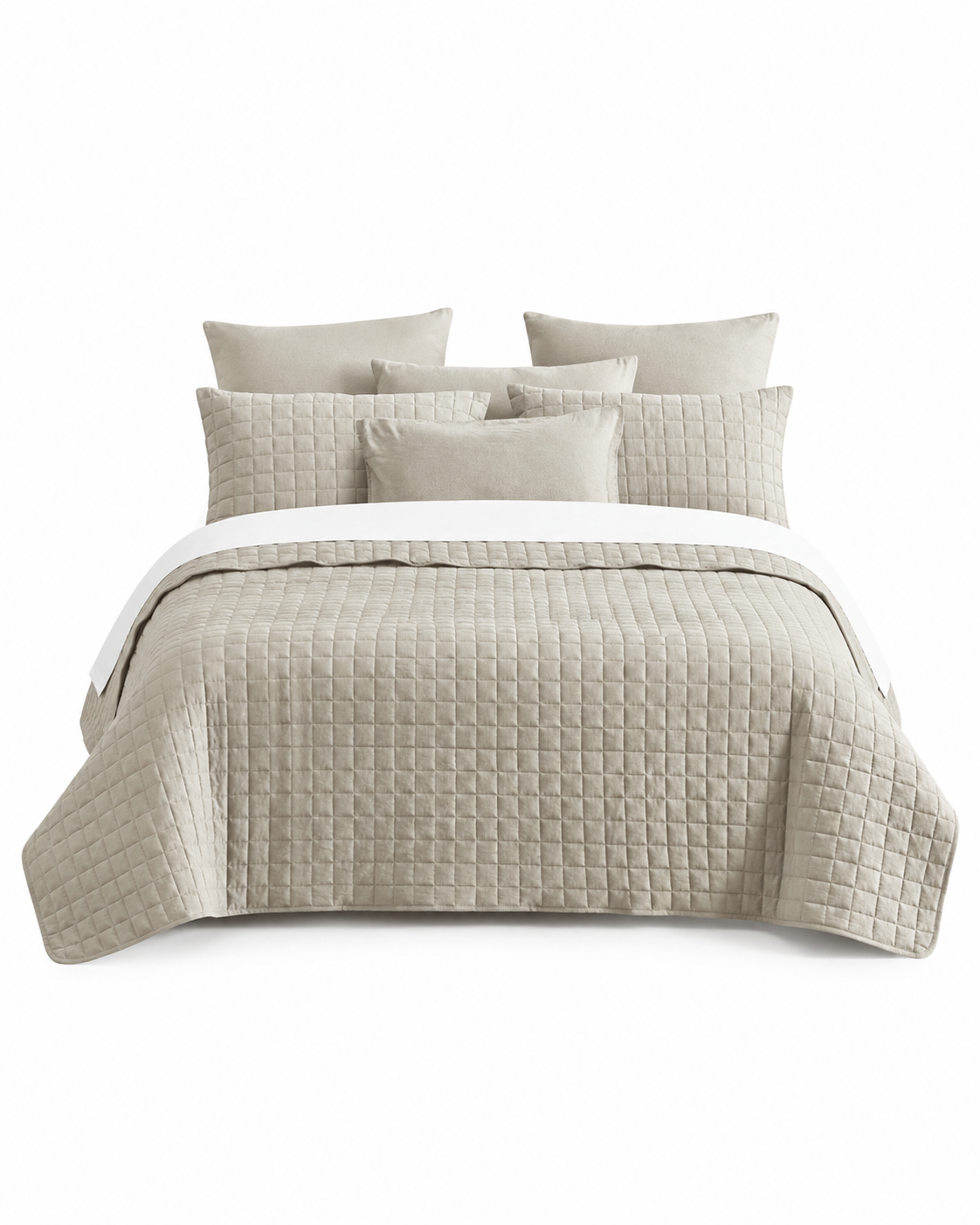 7 Piece Vintage Stone Wash Comforter/Bedspread/Coverlet Set Natural