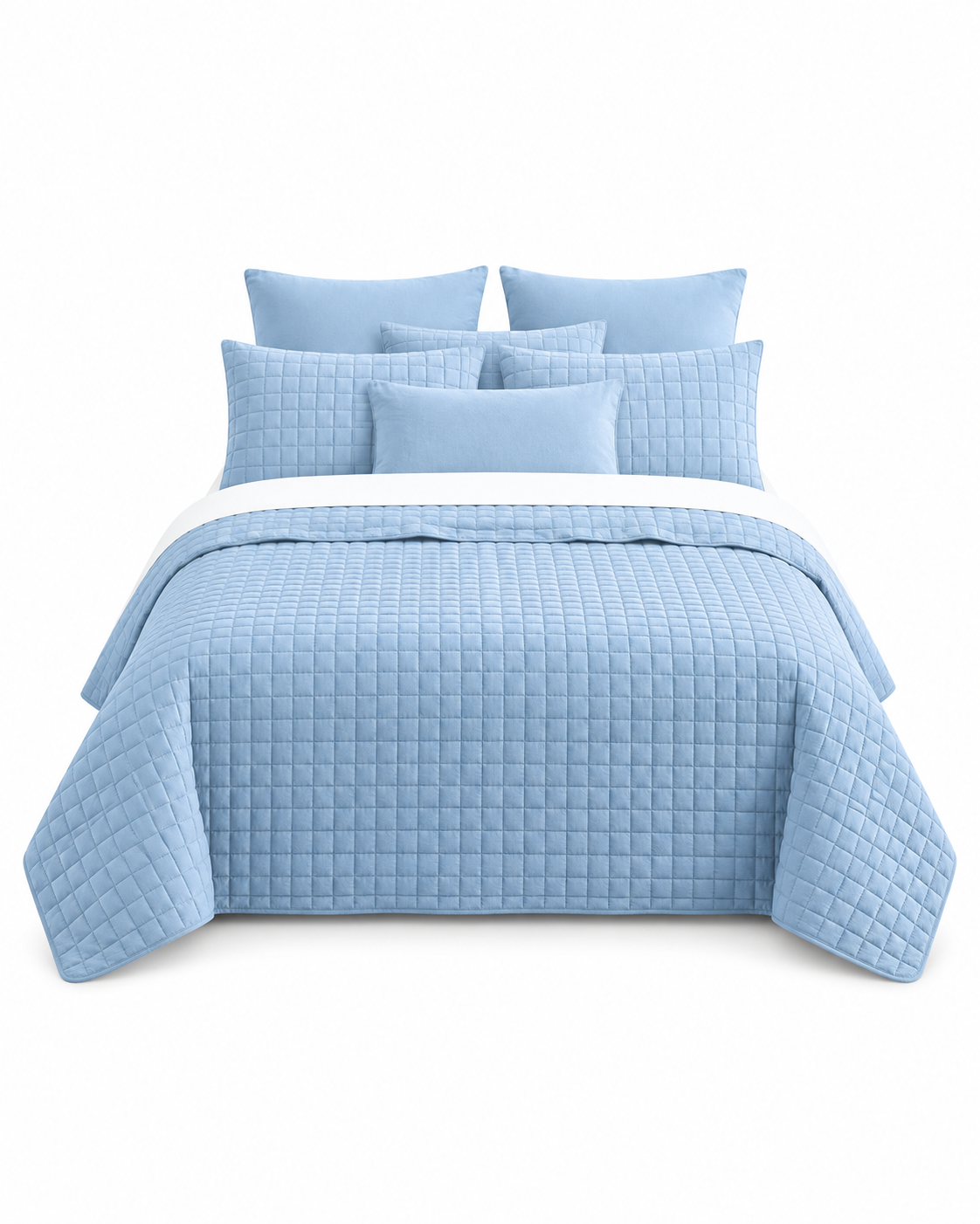 7 Piece Vintage Stone Wash Comforter/Bedspread/Coverlet Set Blue