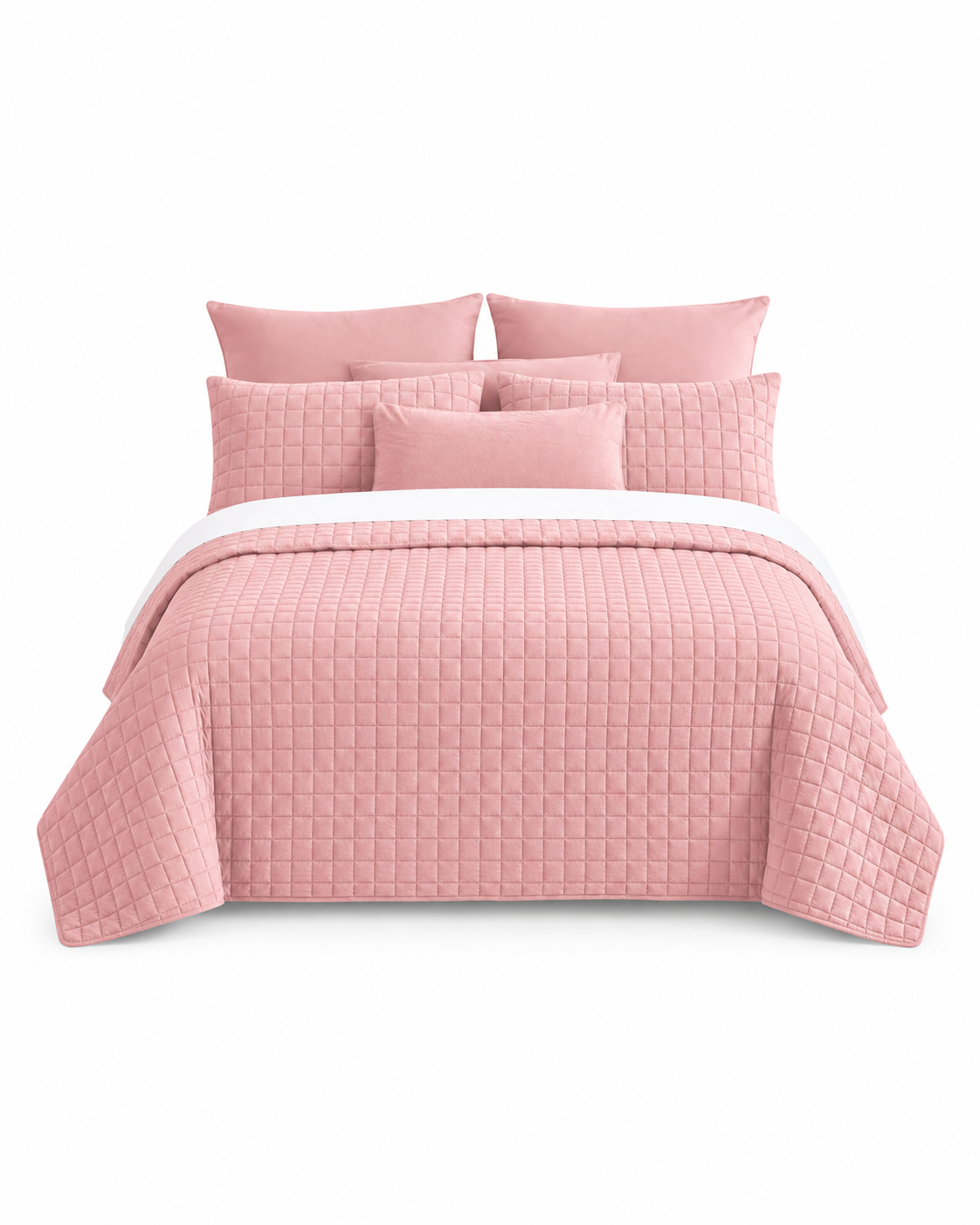 7 Piece Vintage Stone Wash Comforter/Bedspread/Coverlet Set Pink