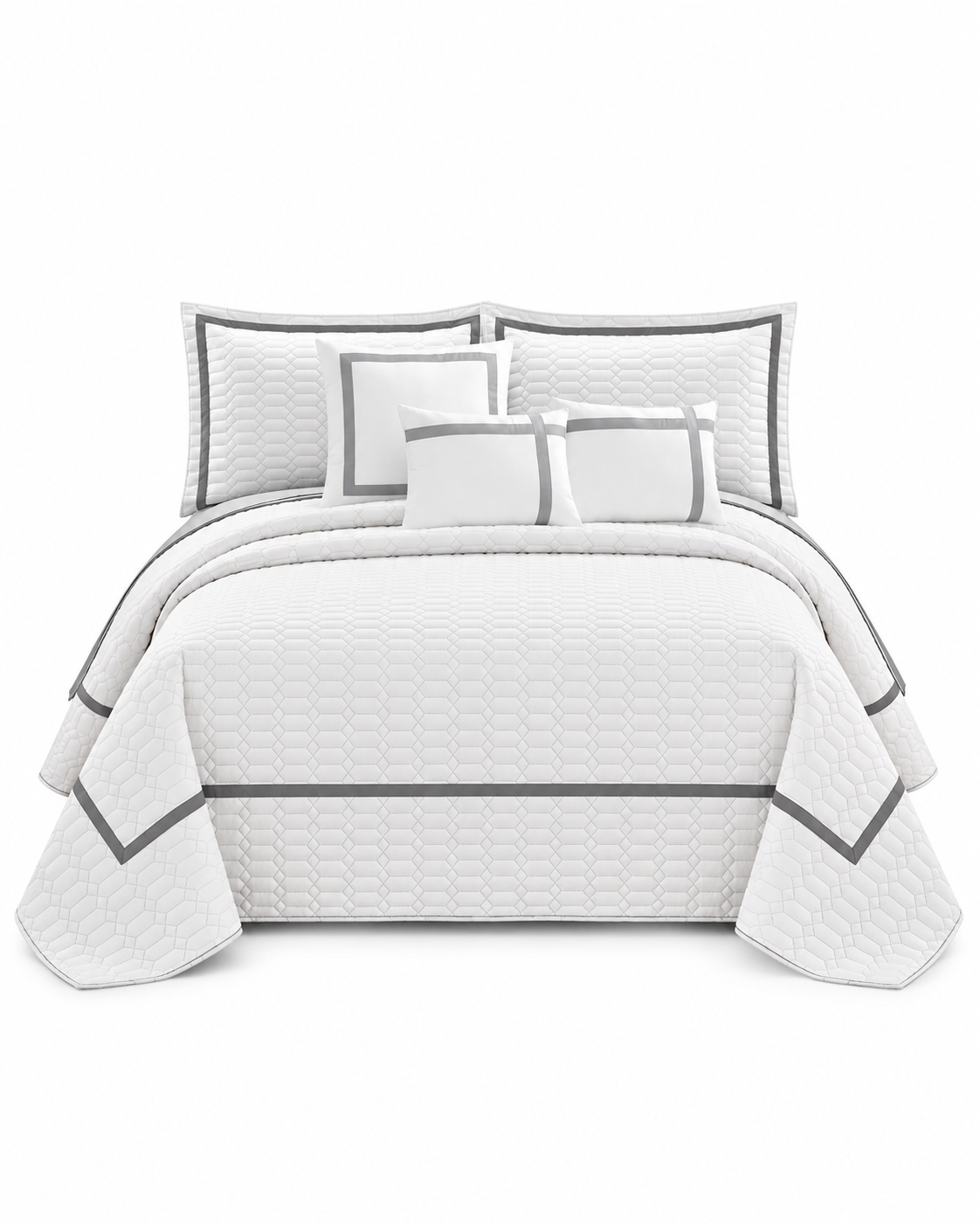 6 Piece Two-Tone Embossed Comforter Set White