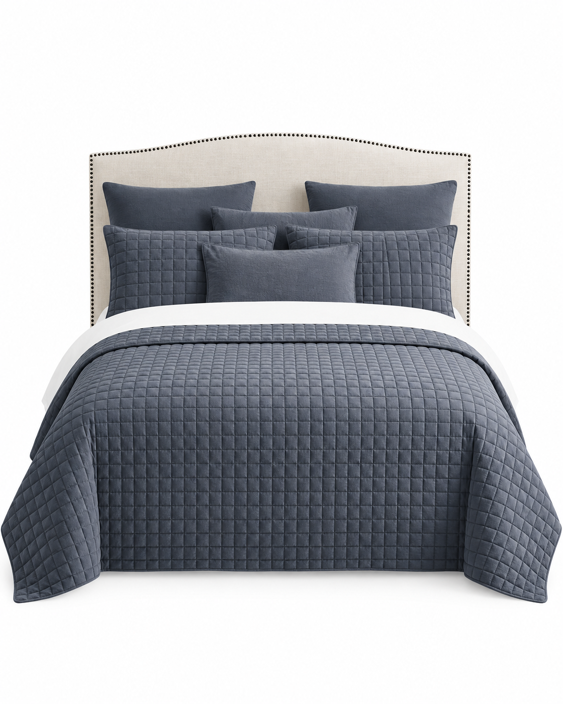 7 Piece Vintage Stone Wash Comforter/Bedspread/Coverlet Set Charcoal