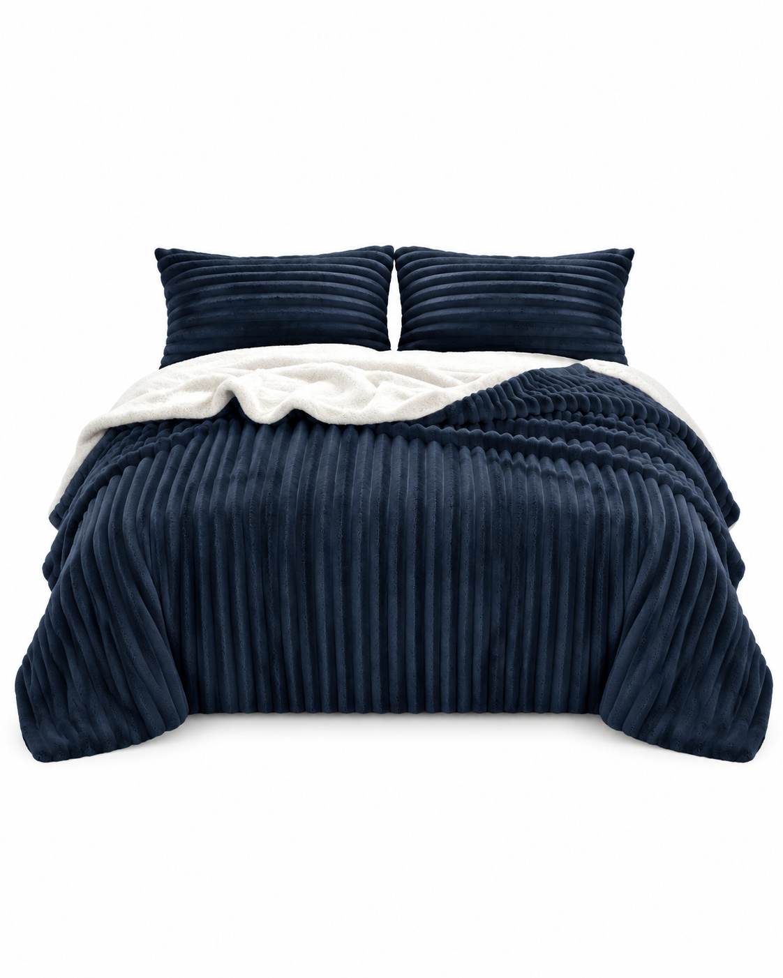 Stripe Flannel Sherpa Blanket/Comforter Set Navy