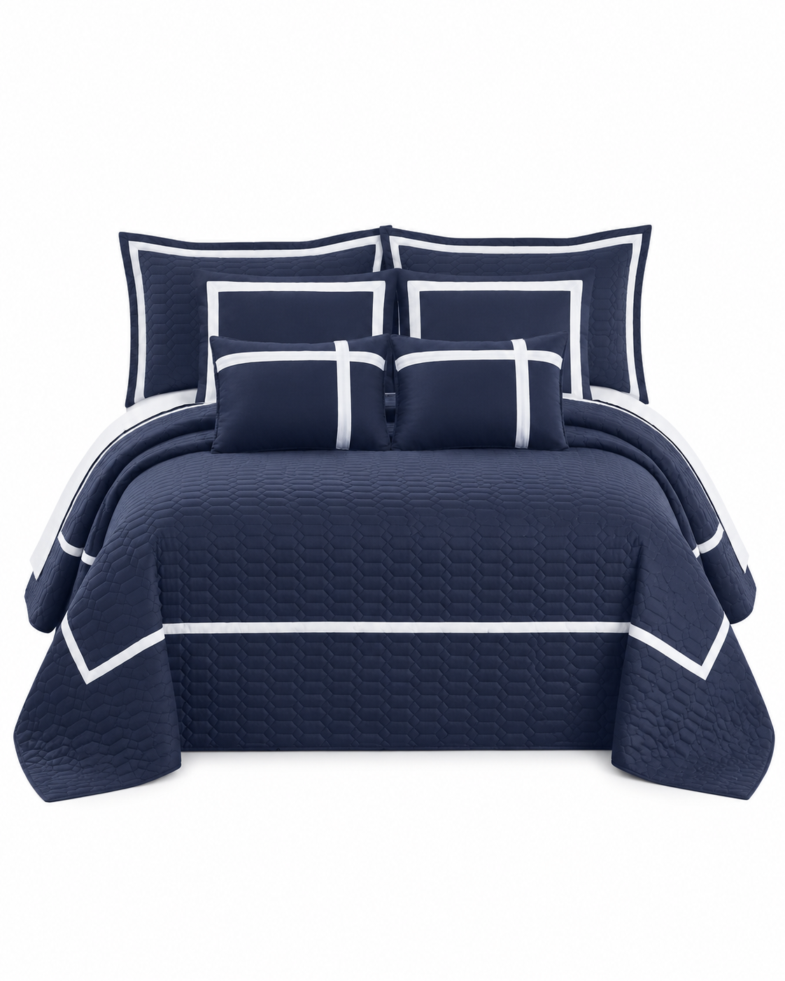 6 Piece Two-Tone Embossed Comforter Set Navy