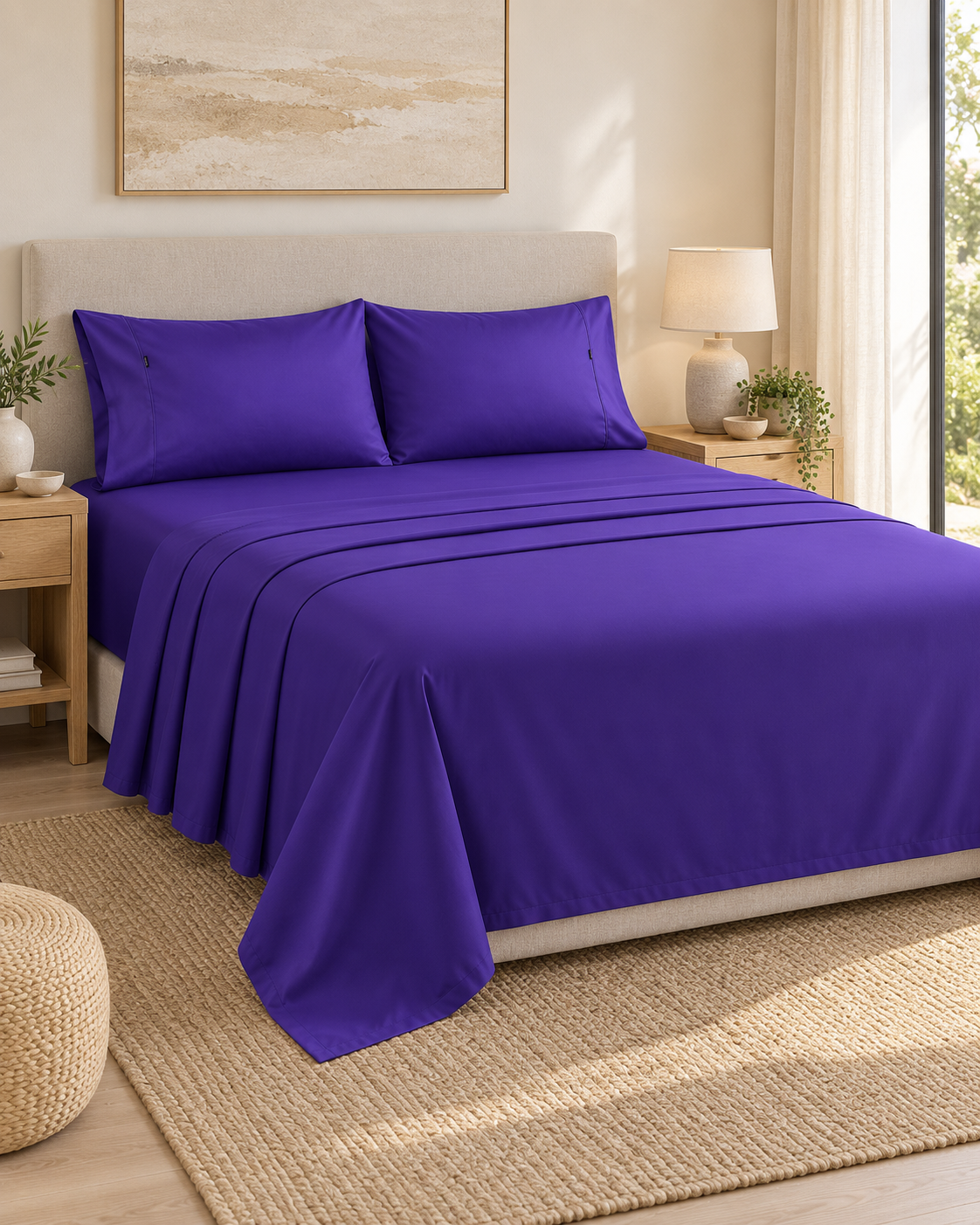 1000TC 100% Premium Egyptian Cotton Sheet Sets Fitted Flat Sheet Pillowcases All Size Violet