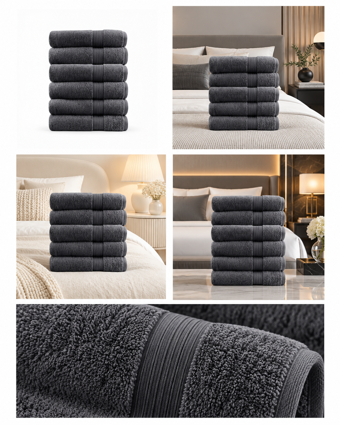 Softouch 6 Piece Ultra Light 500GSM Soft Cotton Hand Towel in Charcoal