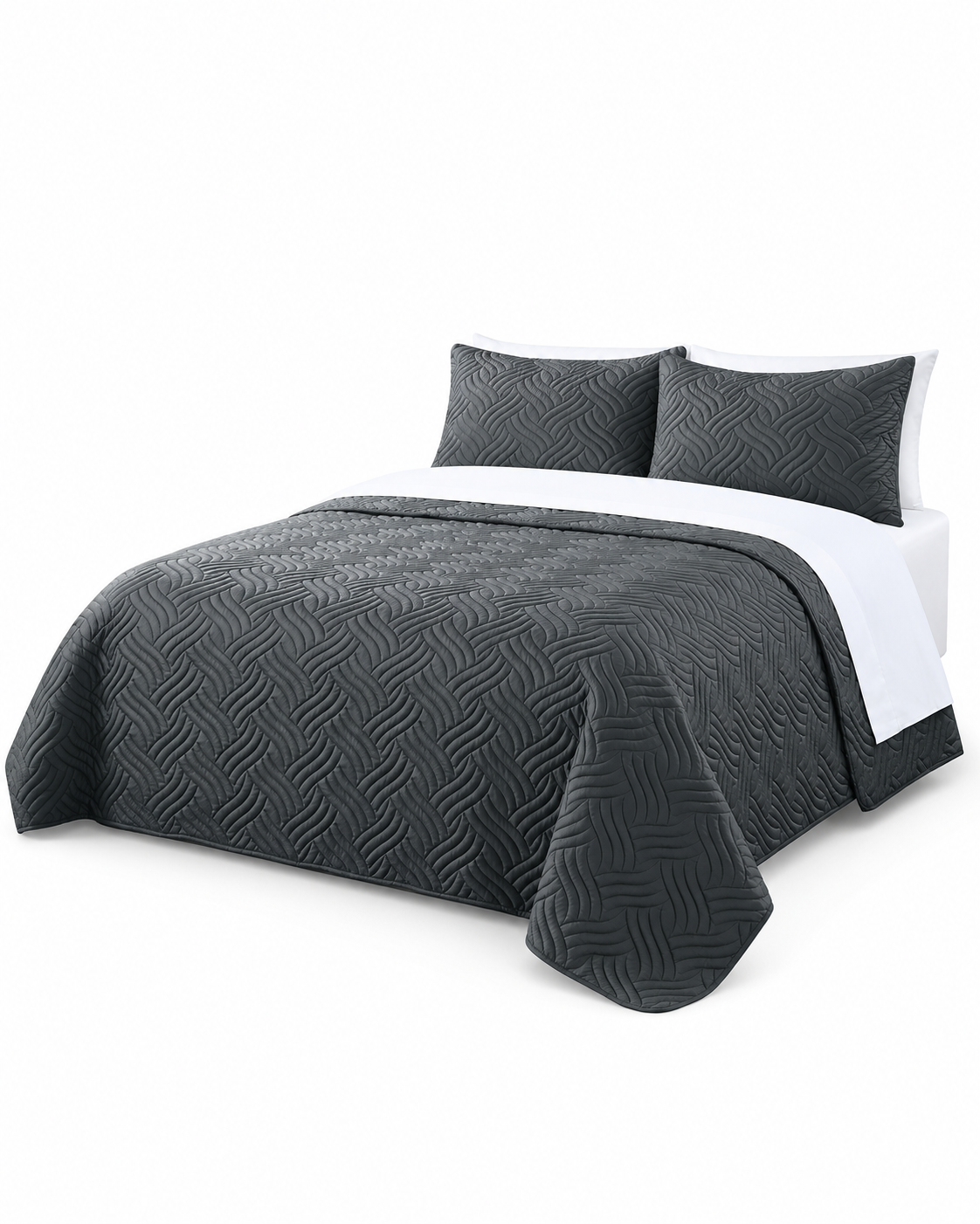 Home Fashion 3 PCS Soft Premium Bed Embossed Coverlet Queen King Charcoal