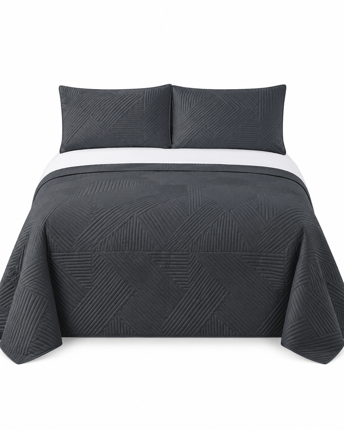 Home Fashion Geometry 3 PCS Soft Premium Bed Embossed Coverlet Charcoal