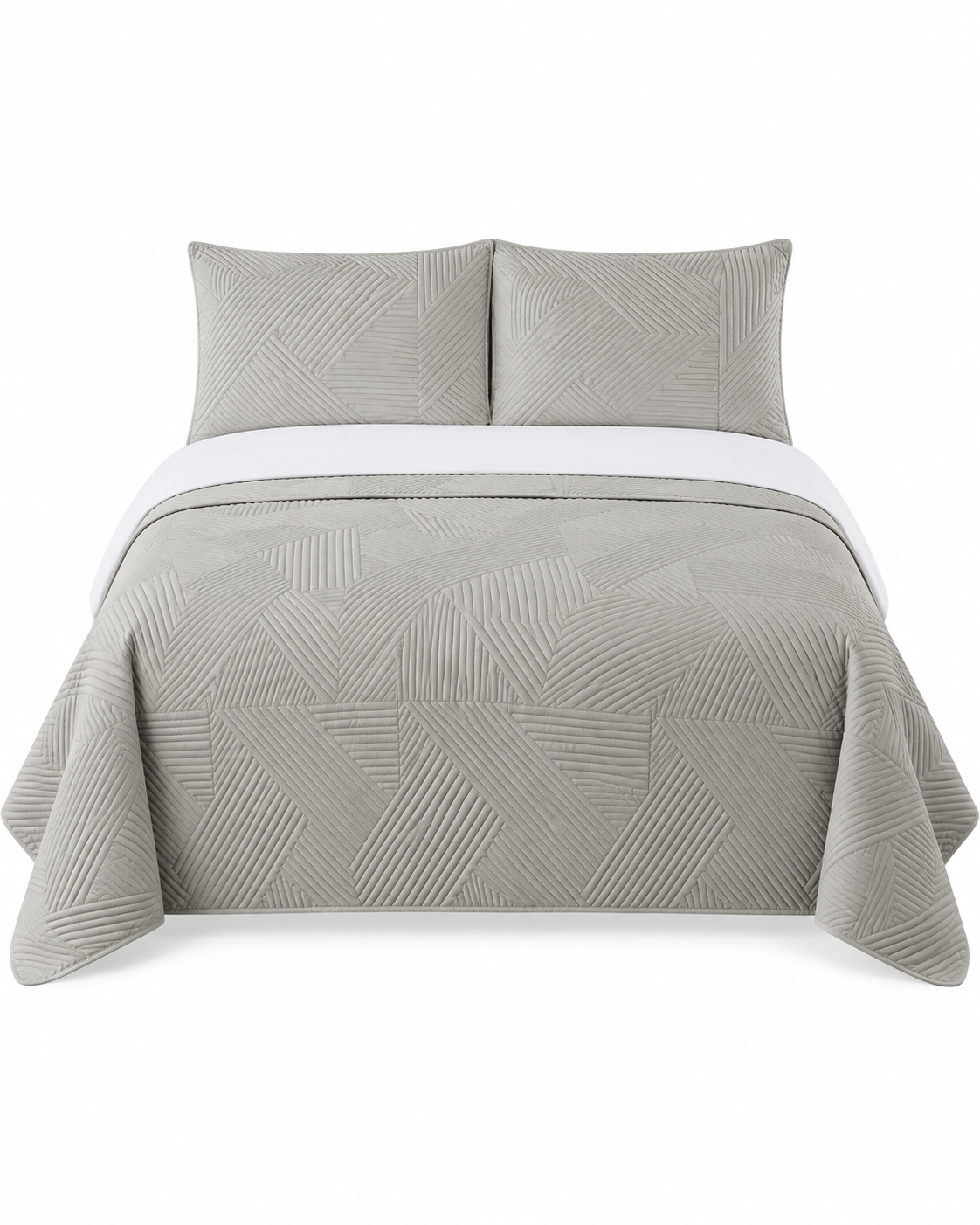 Home Fashion Geometry 3 PCS Soft Premium Bed Embossed Coverlet Silver