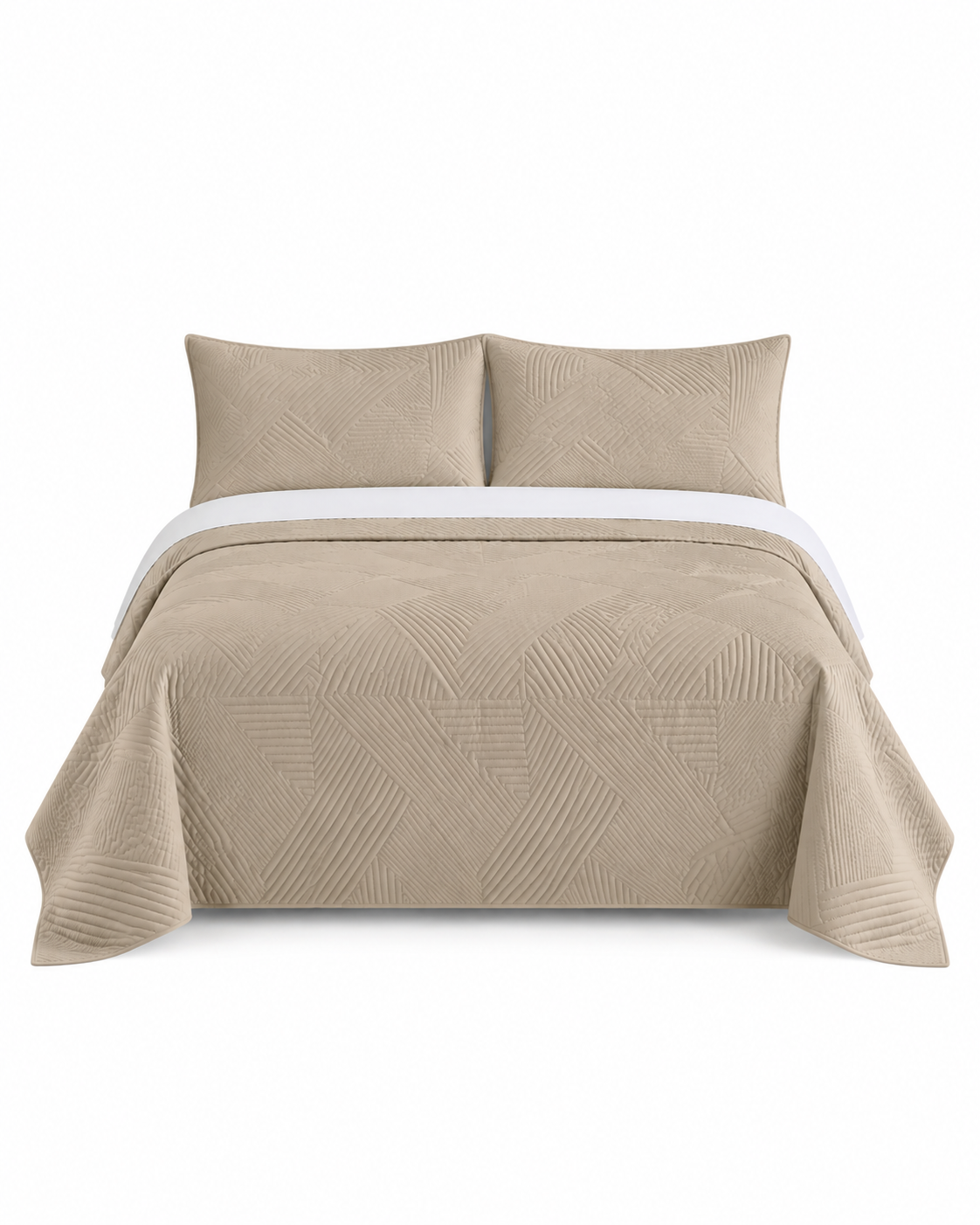 Home Fashion Geometry 3 PCS Soft Premium Bed Embossed Coverlet Natural