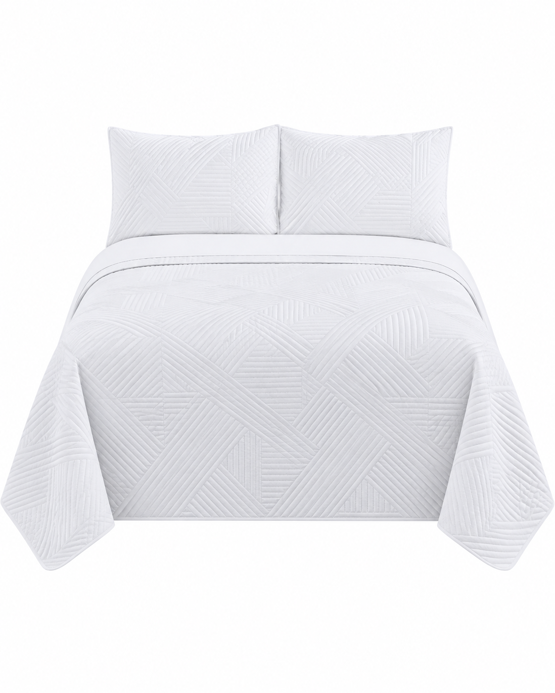 Home Fashion Geometry 3 PCS Soft Premium Bed Embossed Coverlet White