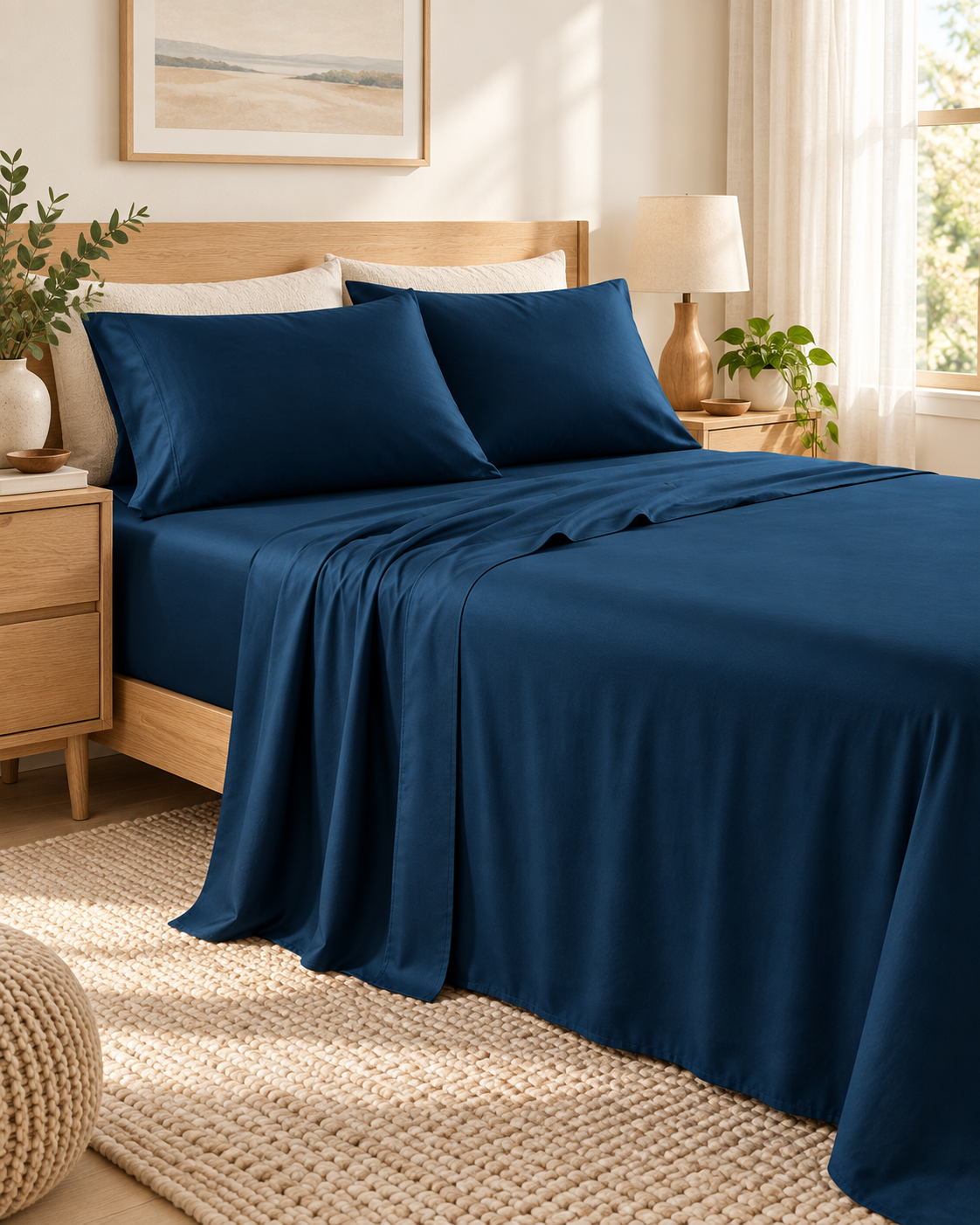 1200TC Hotel Quality Soft Cotton Rich Sheet Sets Pillowcases Silky Touch All Size Sailor Blue