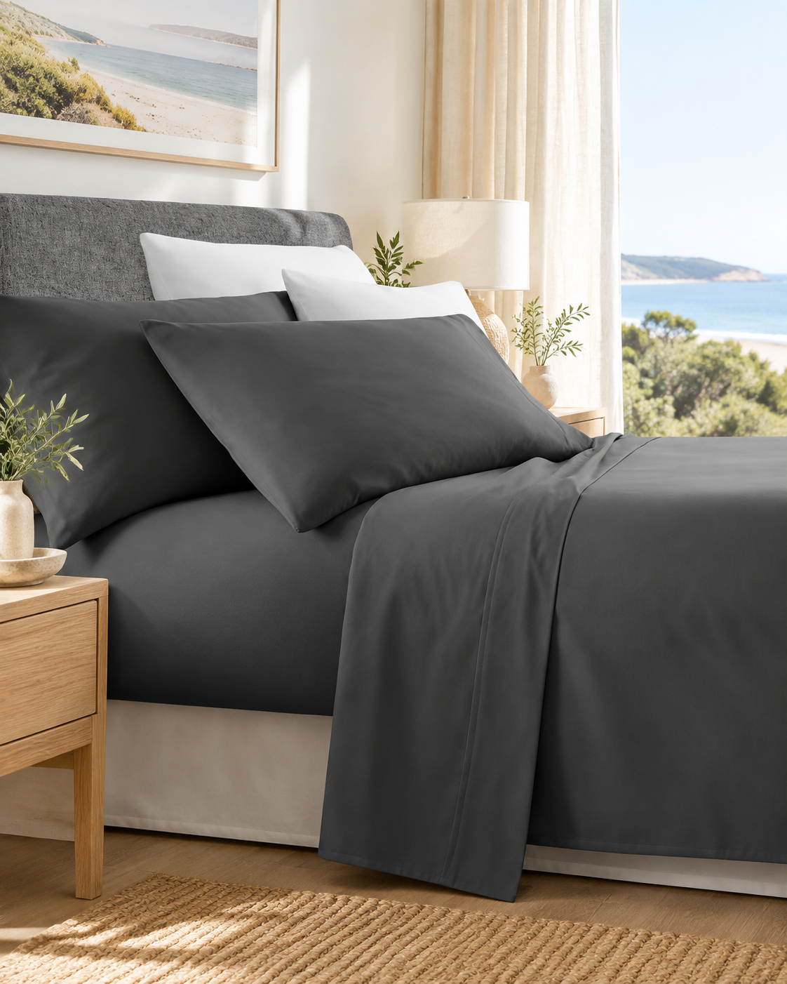 Belisma Ultra Soft Microfibre Sheet Sets Wrinkle Free All Size Charcoal