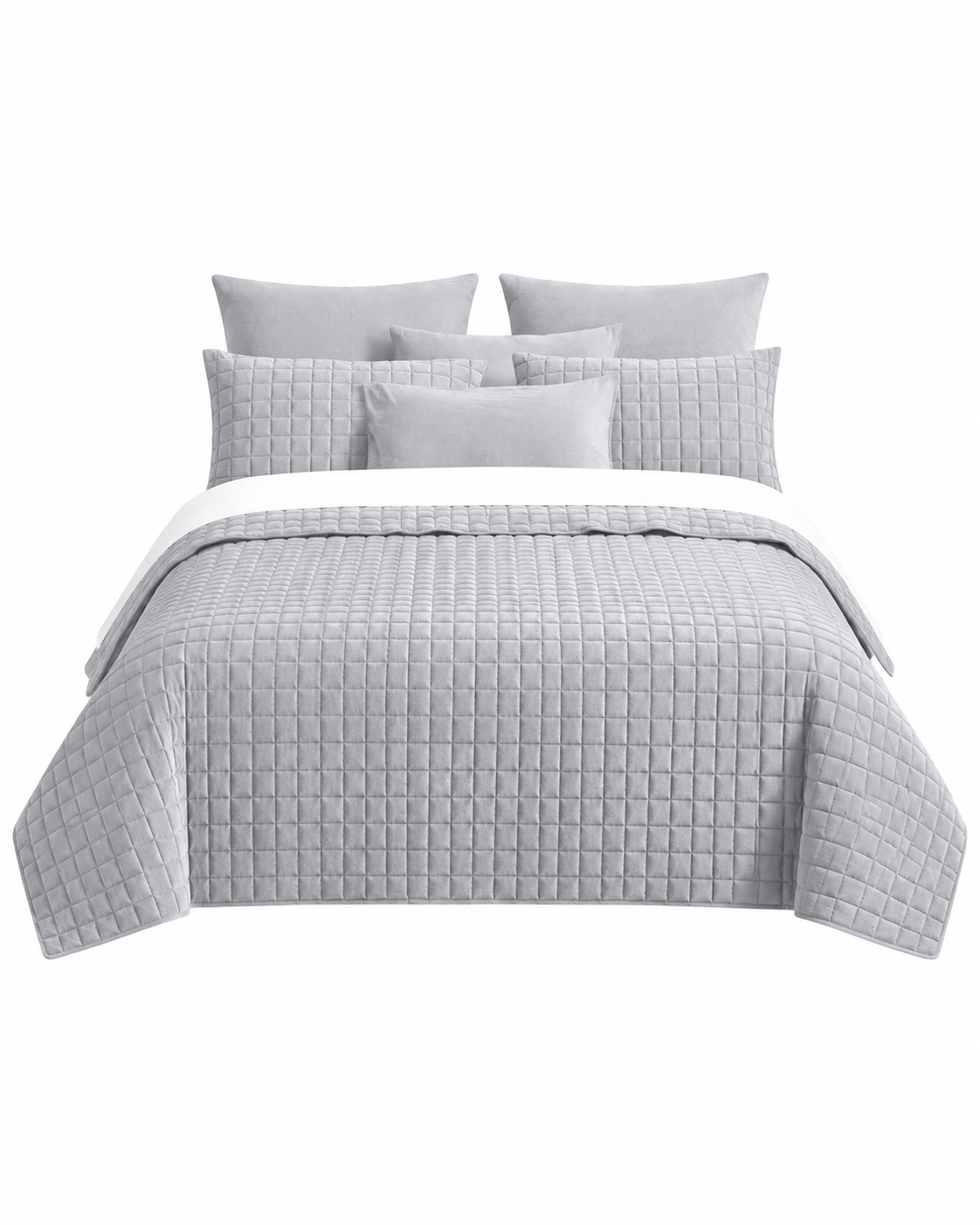 7 Piece Vintage Stone Wash Comforter/Bedspread/Coverlet Set Silver