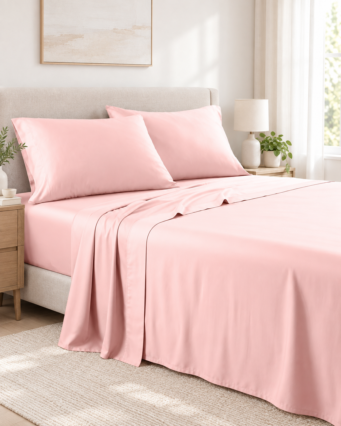 1200TC Hotel Quality Soft Cotton Rich Sheet Sets Pillowcases Silky Touch All Size Blush