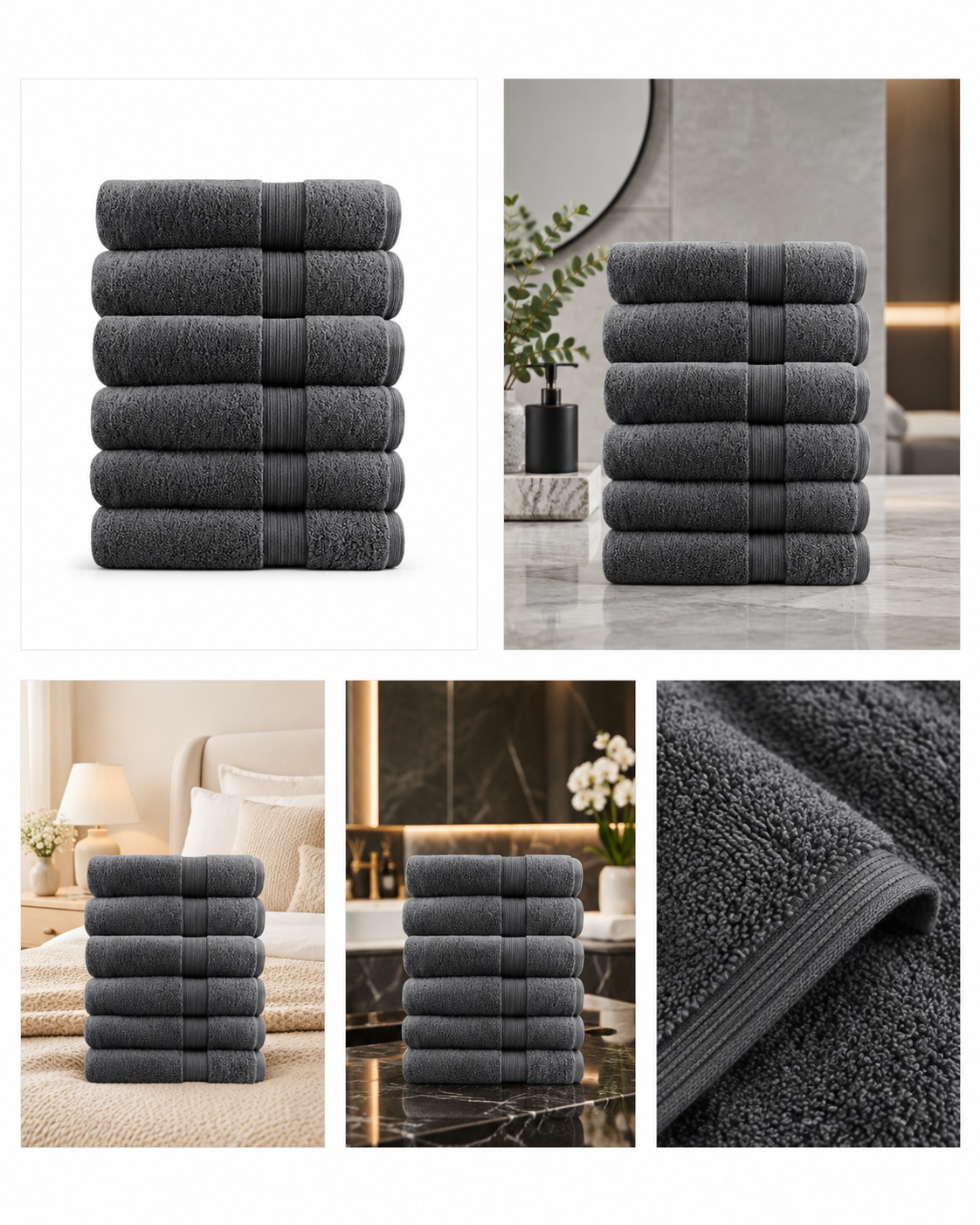 Softouch 4 PCS Ultra Light Quick Dry Premium Cotton Bath Towel Set 500GSM Charcoal
