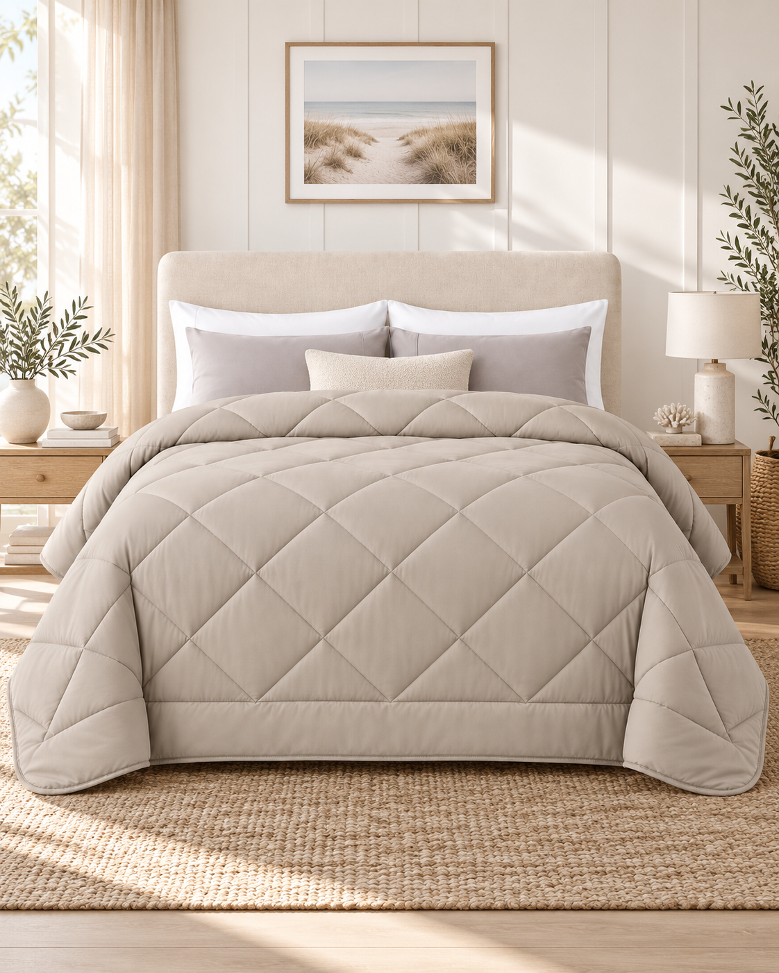Solid Bedding Comforters, Down Alternative Bamboo Comforter Quilt Blanket Warm Taupe