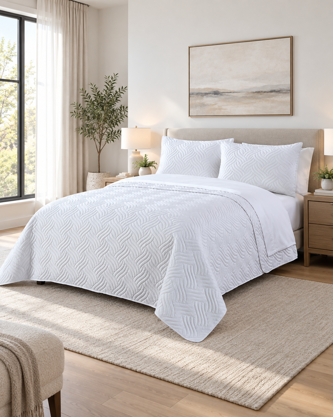 Home Fashion 3 PCS Soft Premium Bed Embossed Comforter Set Queen King White