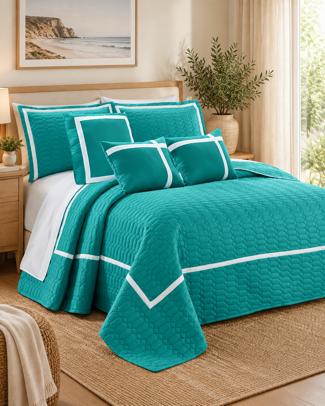 6 Piece Two-Tone Embossed Comforter Set Teal