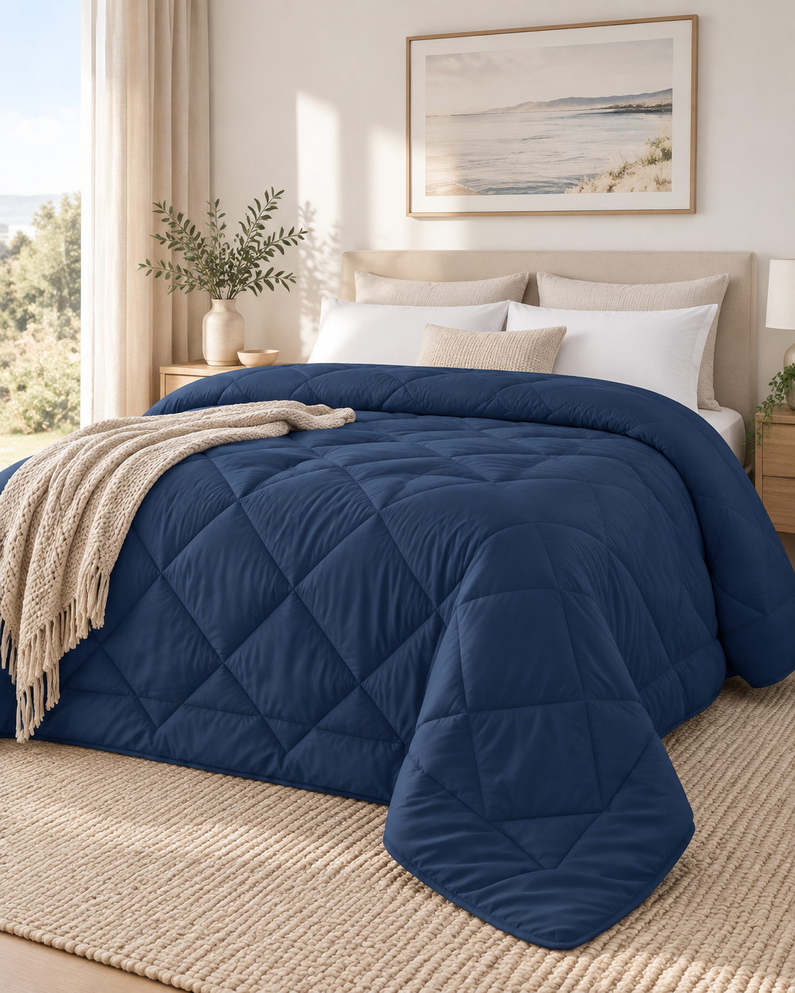 Solid Bedding Comforters, Down Alternative Bamboo Comforter Quilt Blanket Navy