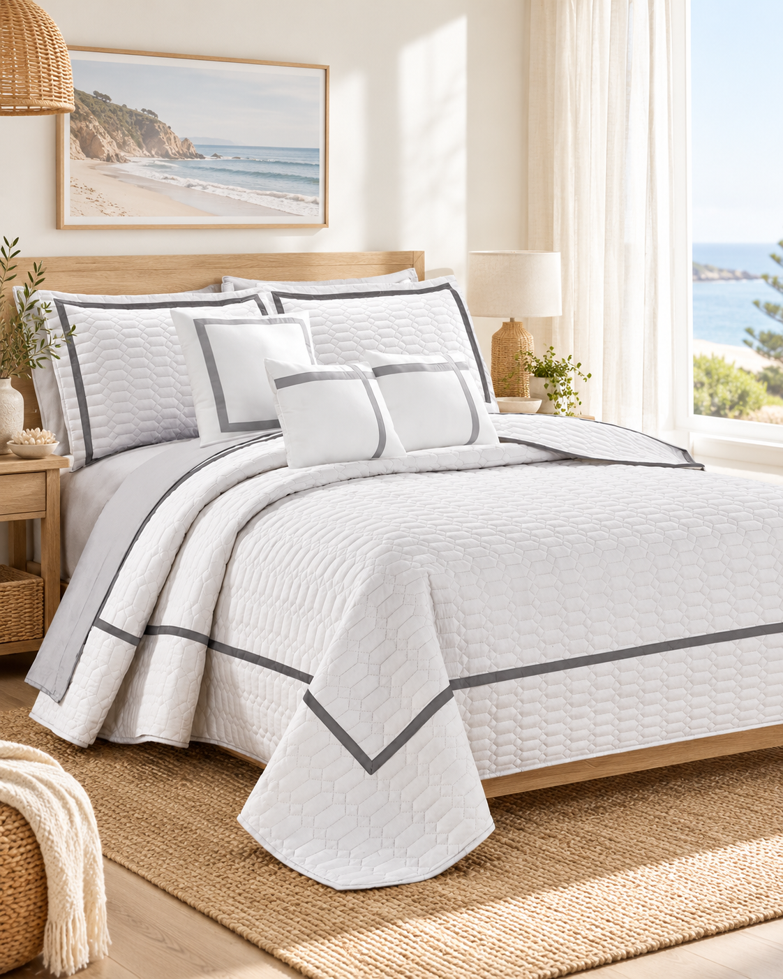 6 Piece Two-Tone Embossed Comforter Set White