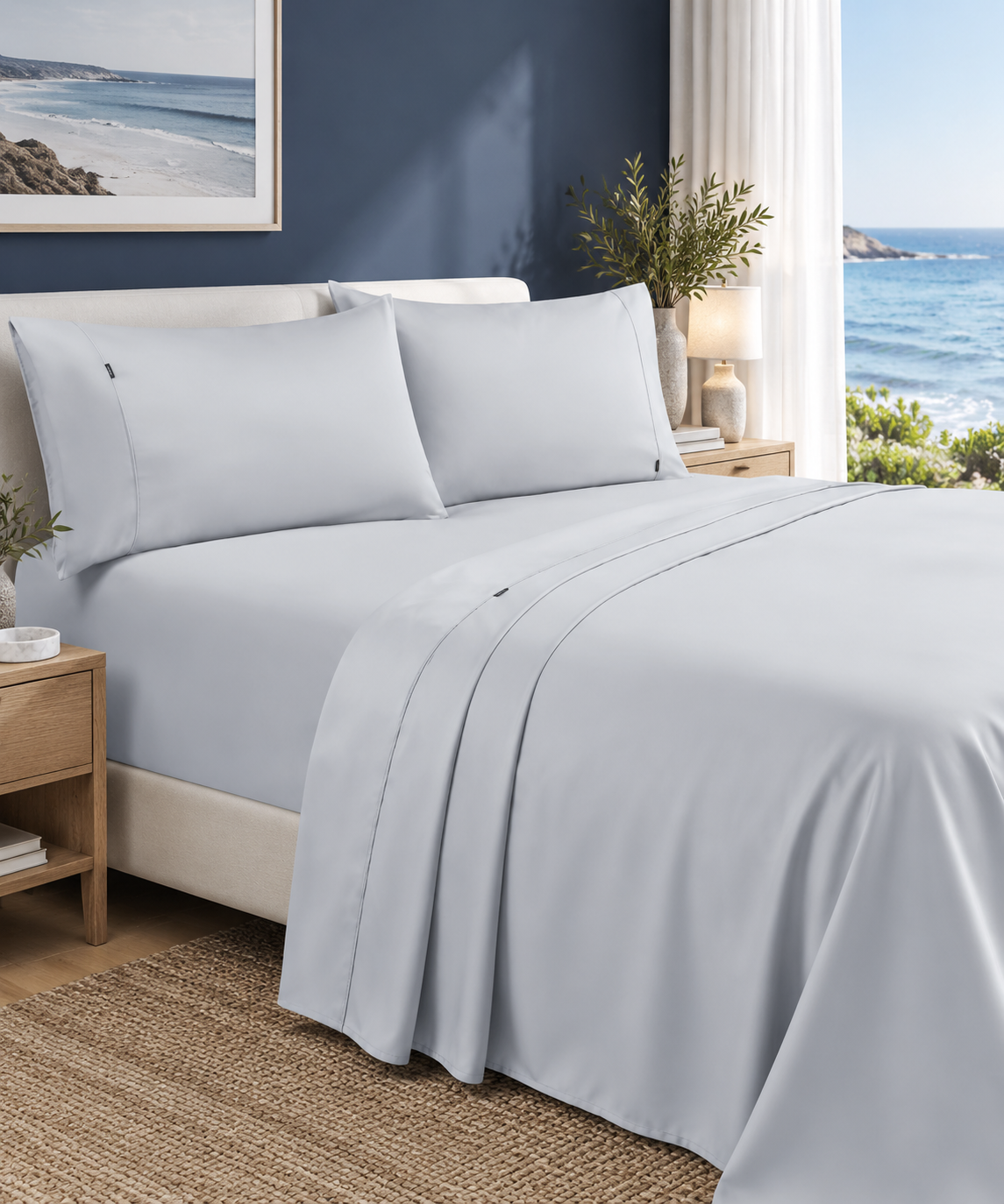 1000TC 100% Premium Egyptian Cotton Sheet Sets Fitted Flat Sheet Pillowcases All Size Silver