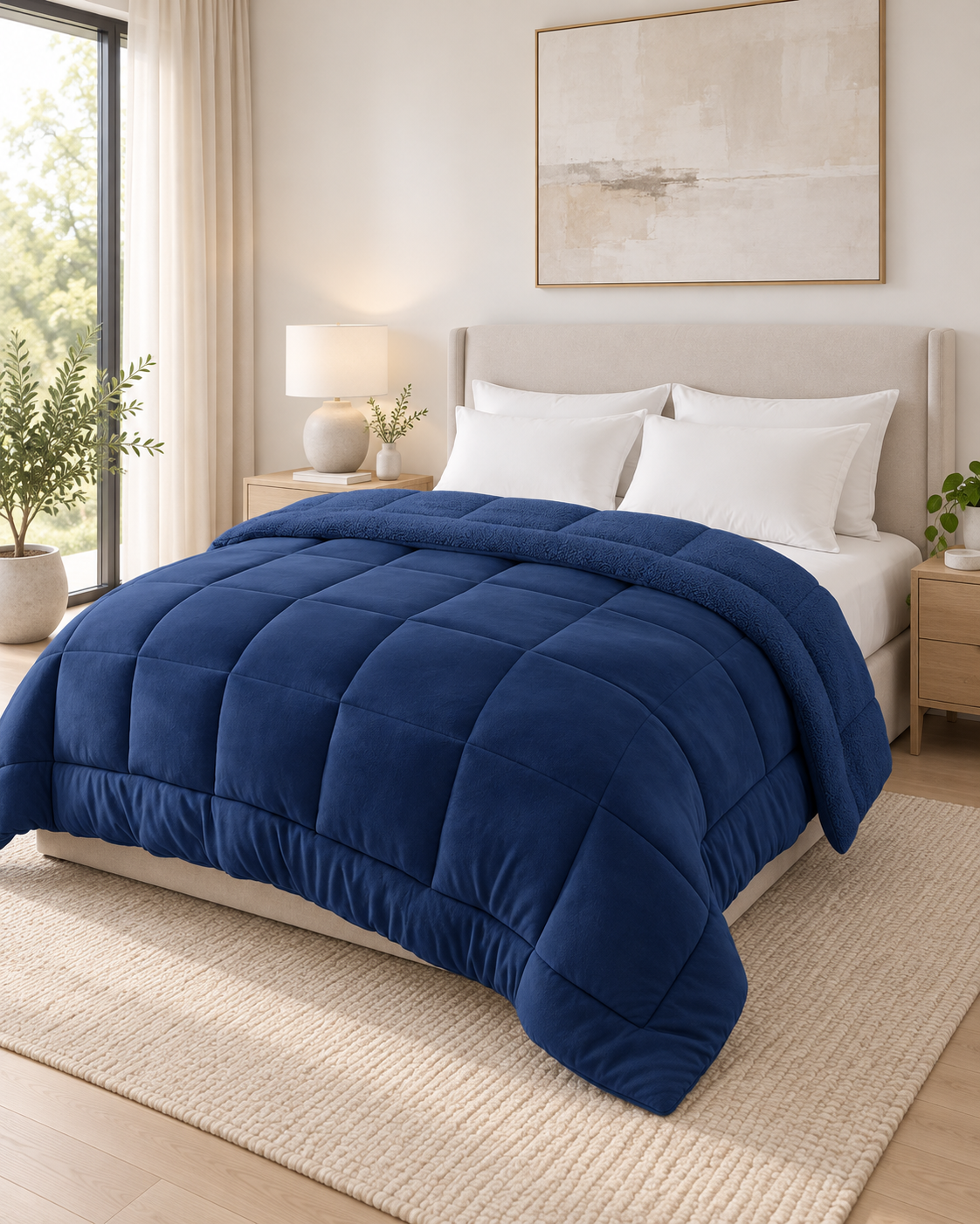 3 Layer  Reversible Milk Fleece Quilt 800GSM  Navy