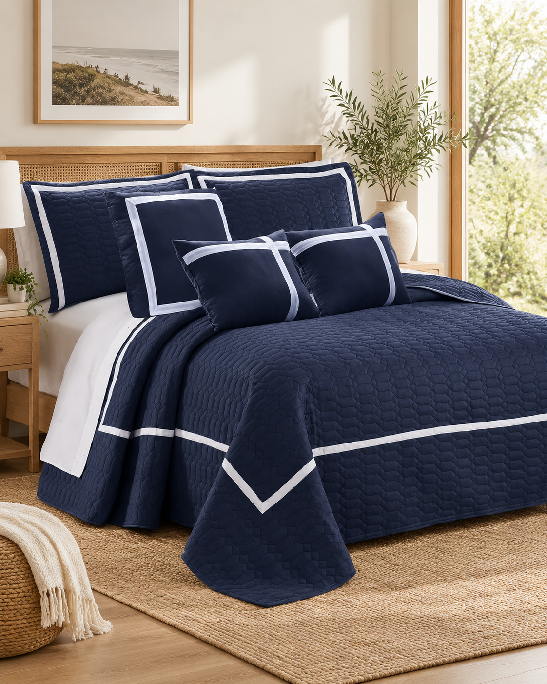 6 Piece Two-Tone Embossed Comforter Set Navy