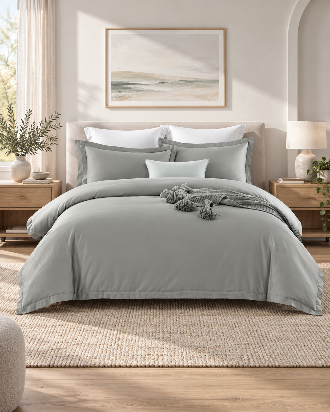 400TC 100% Premium Egyptian Cotton Duvet Cover & Fitted Sheet Set Pillowcases All Sizes Silver