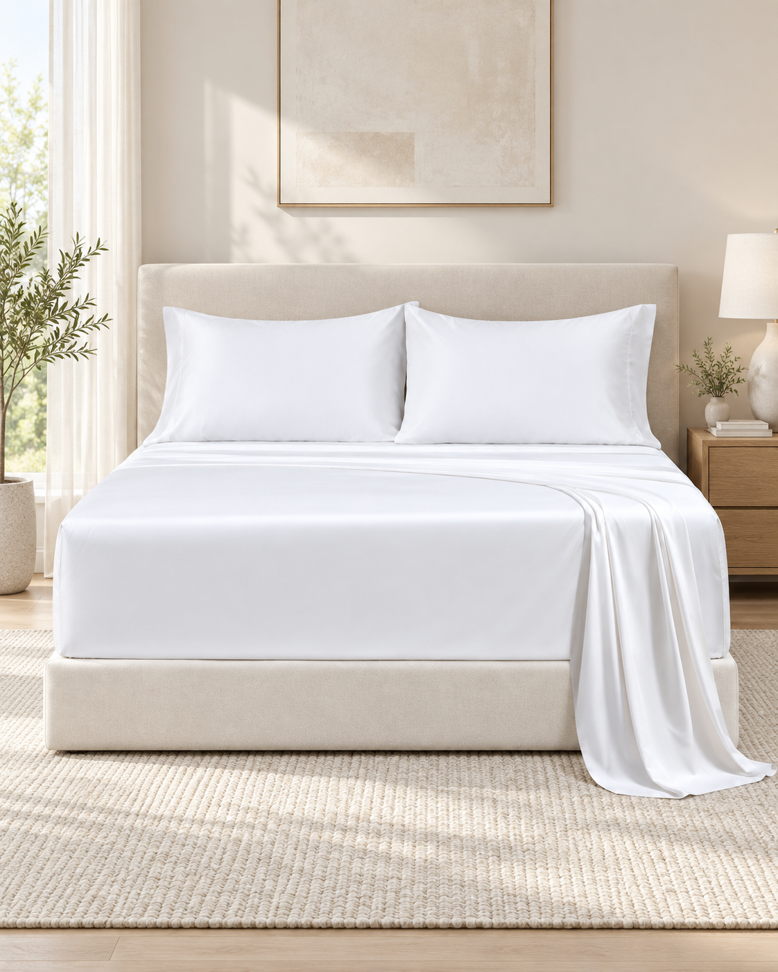 Softouch 100% Natural Premium Bamboo Sheet Sets Pillowcases Flat Fitted Sheet All Size White