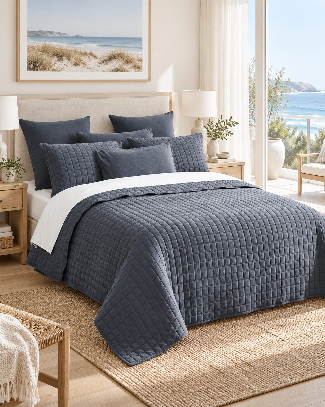 7 Piece Vintage Stone Wash Comforter/Bedspread/Coverlet Set Charcoal