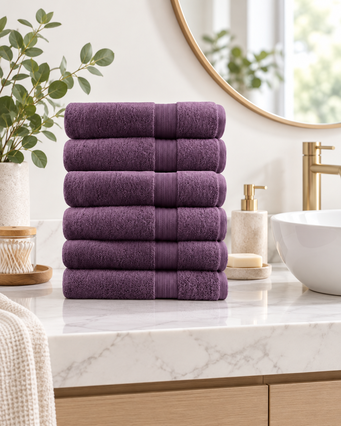 Softouch 6 Piece Ultra Light 500GSM Soft Cotton Face Washers in Aubergine