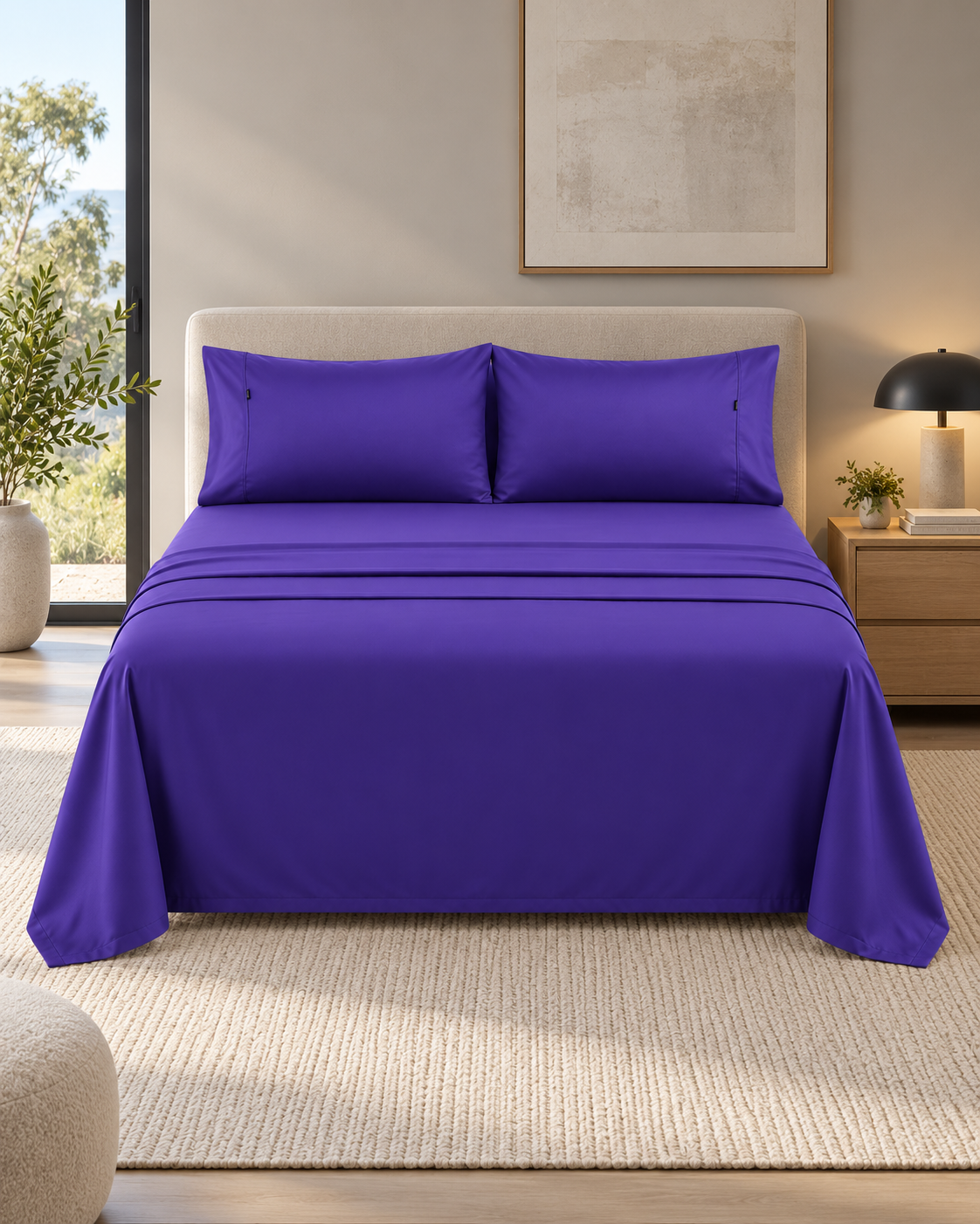 1000TC 100% Premium Egyptian Cotton Sheet Sets Fitted Flat Sheet Pillowcases All Size Violet