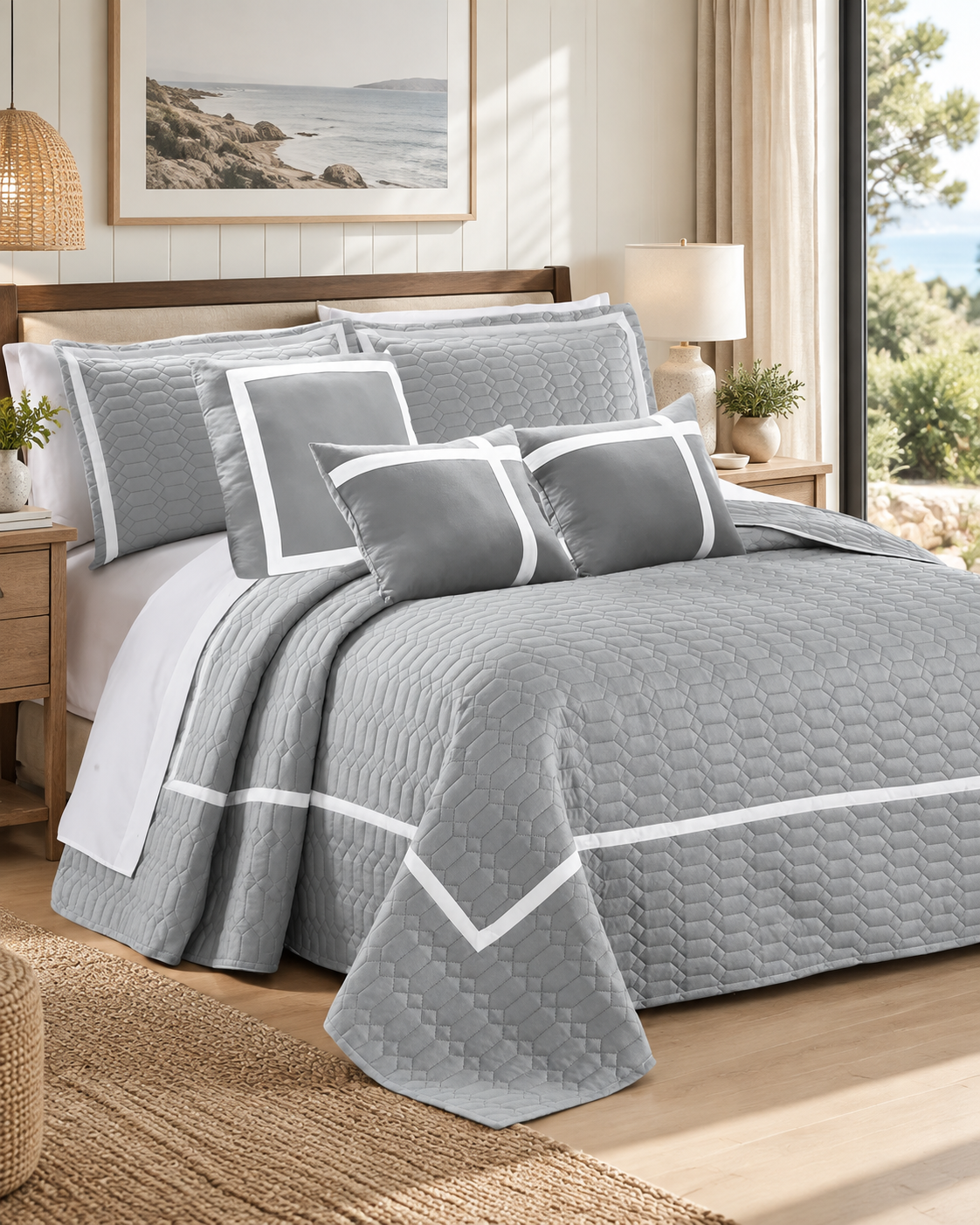 6 Piece Two-Tone Embossed Comforter Set Silver