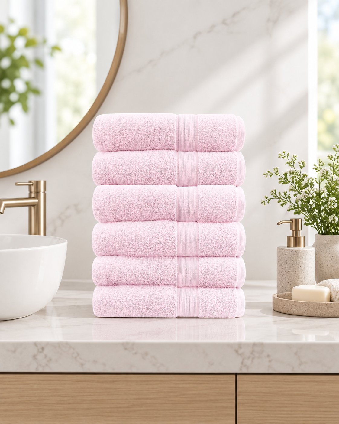Softouch 6 Piece Ultra Light 500GSM Soft Cotton Face Washers in Baby Pink